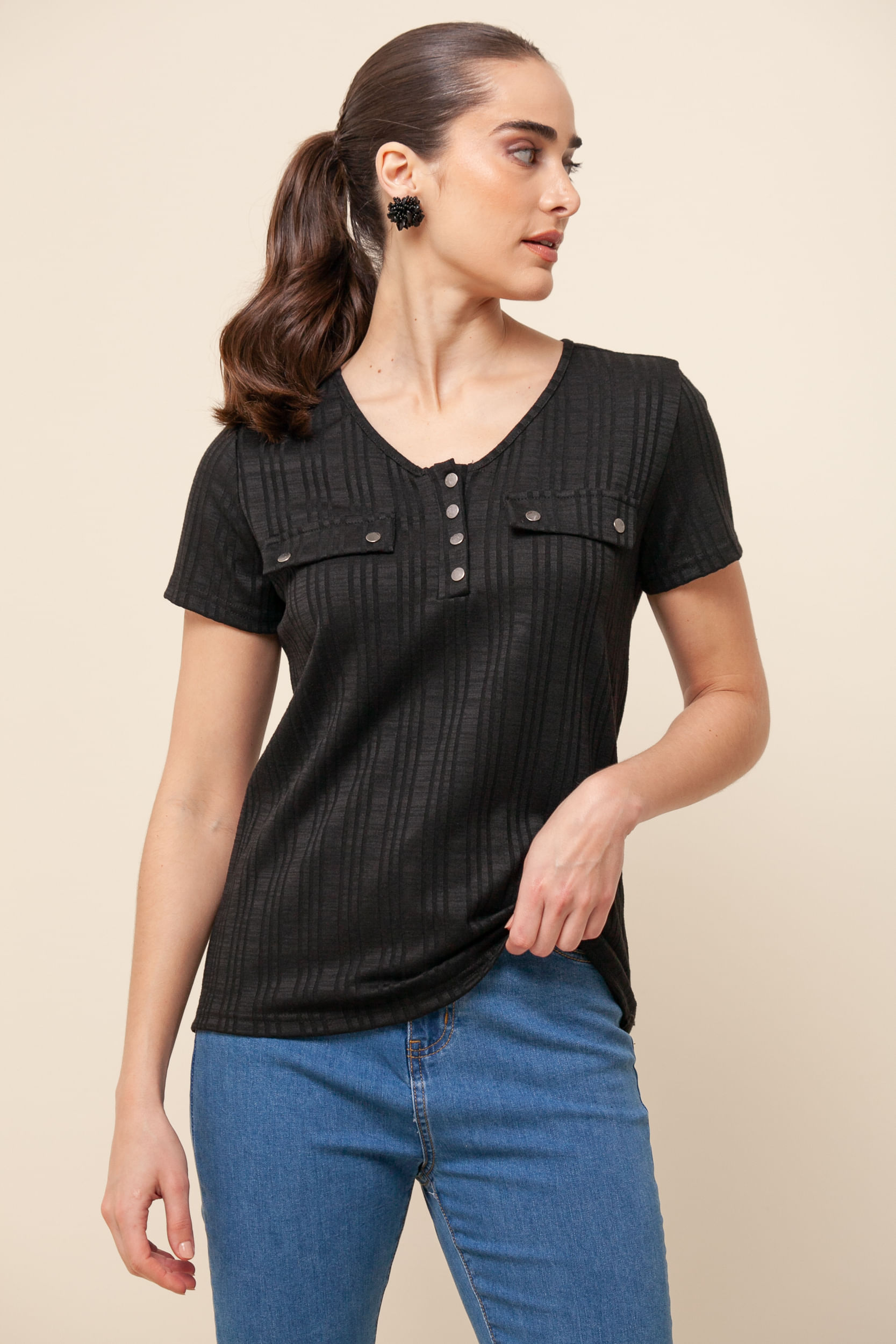 9035329 - Blusa Botões Manga Curta PRETO 9035329 - Blusa Botões Manga Curta PRETO