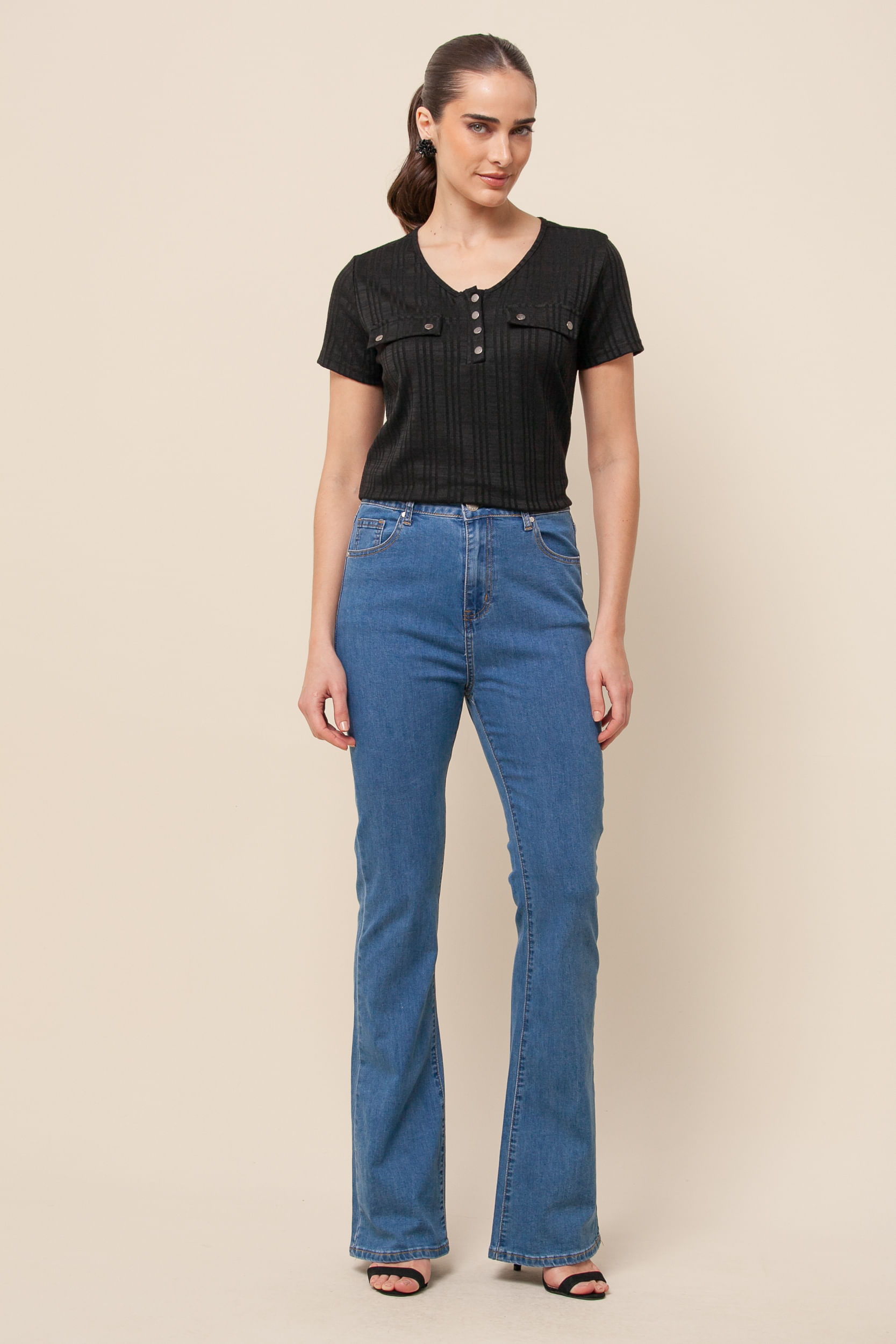 9035329 - Blusa Botões Manga Curta PRETO 9035329 - Blusa Botões Manga Curta PRETO
