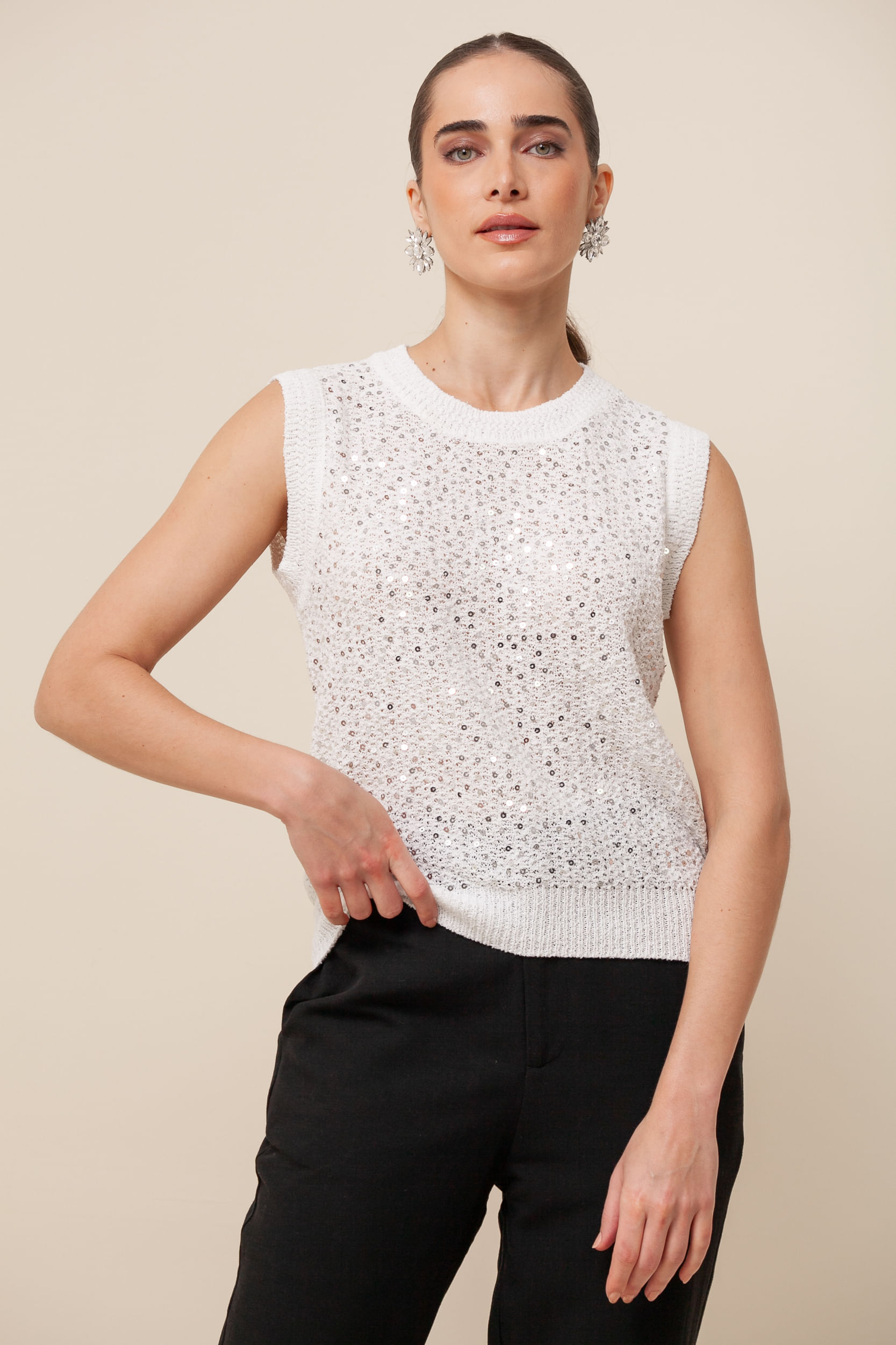 9036037 - Blusa Tricô Paetê OFF-WHITE