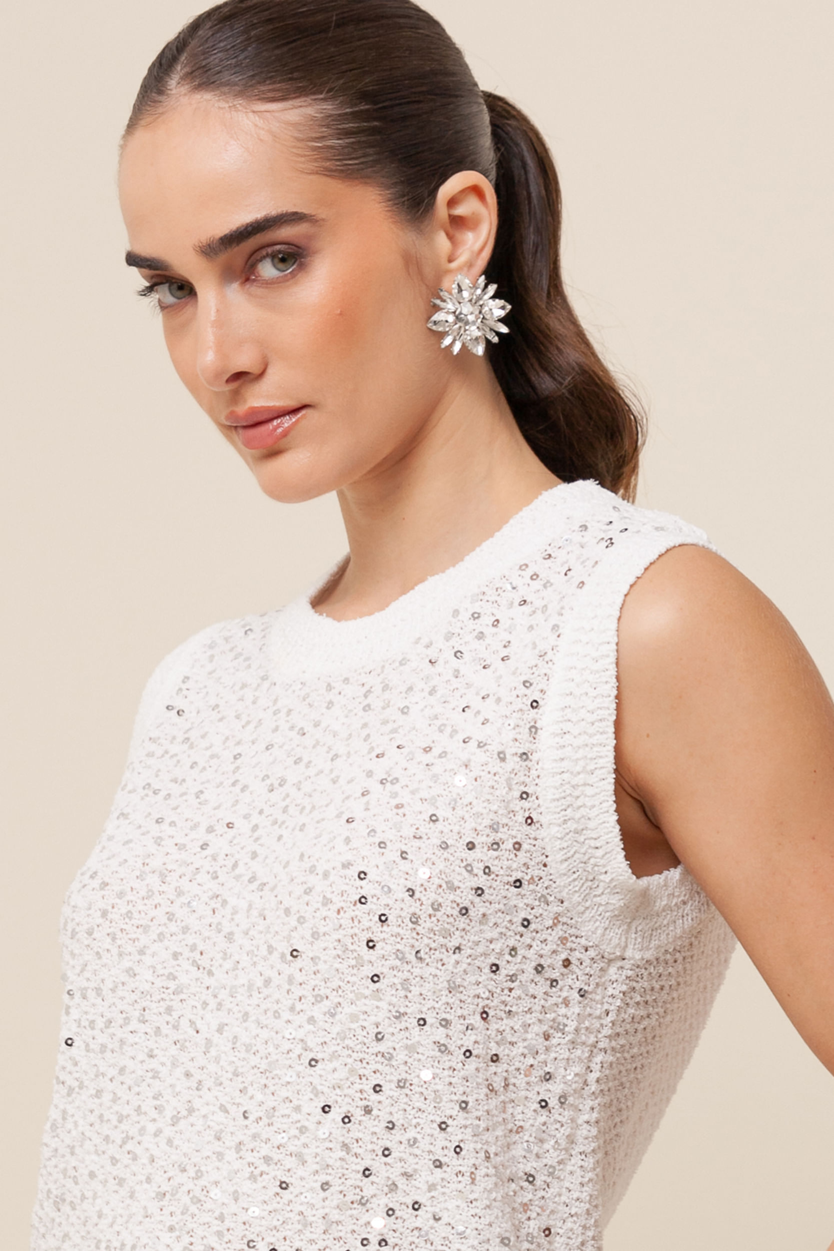 9036037 - Blusa Tricô Paetê OFF-WHITE 9036037 - Blusa Tricô Paetê OFF-WHITE