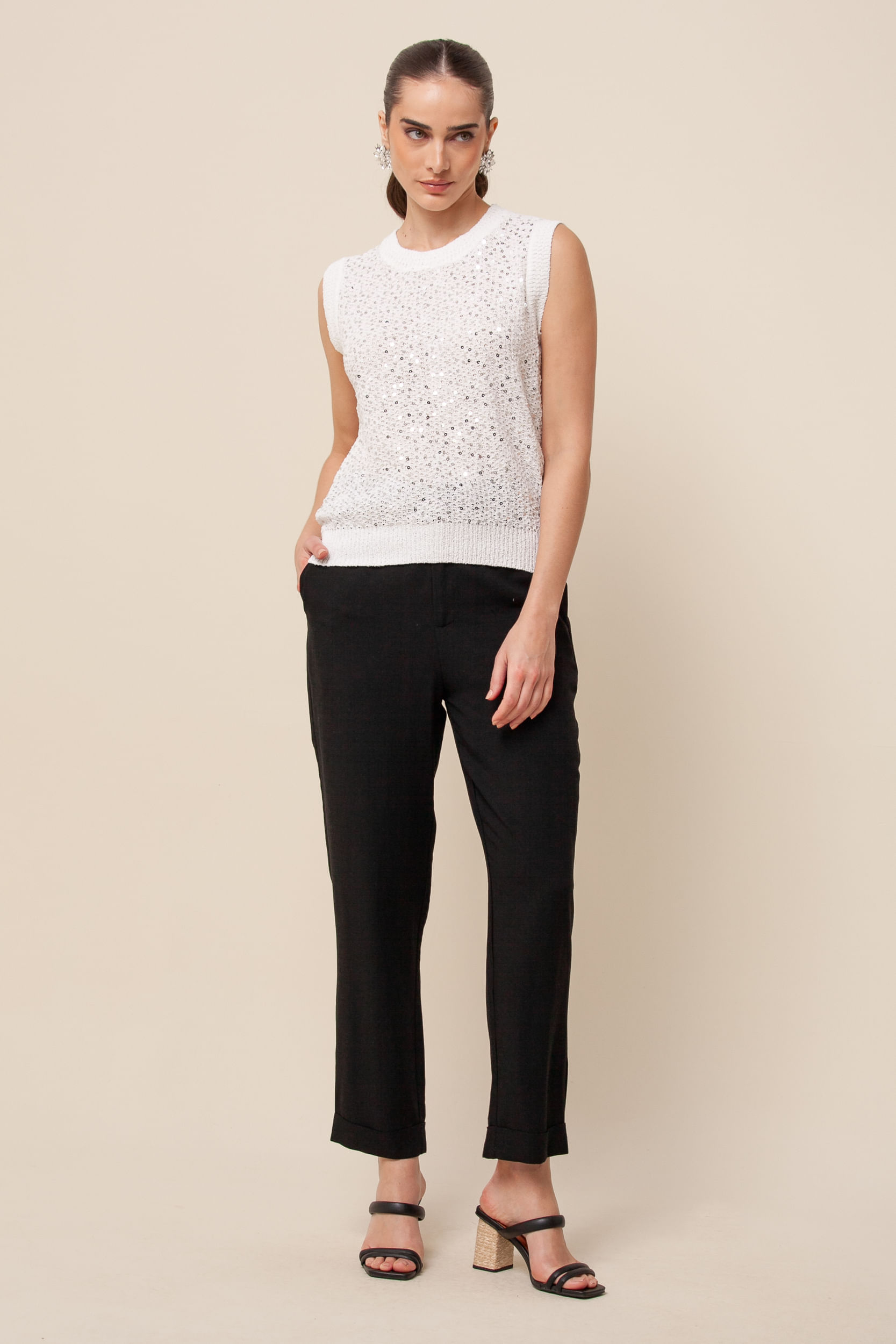 9036037 - Blusa Tricô Paetê OFF-WHITE 9036037 - Blusa Tricô Paetê OFF-WHITE