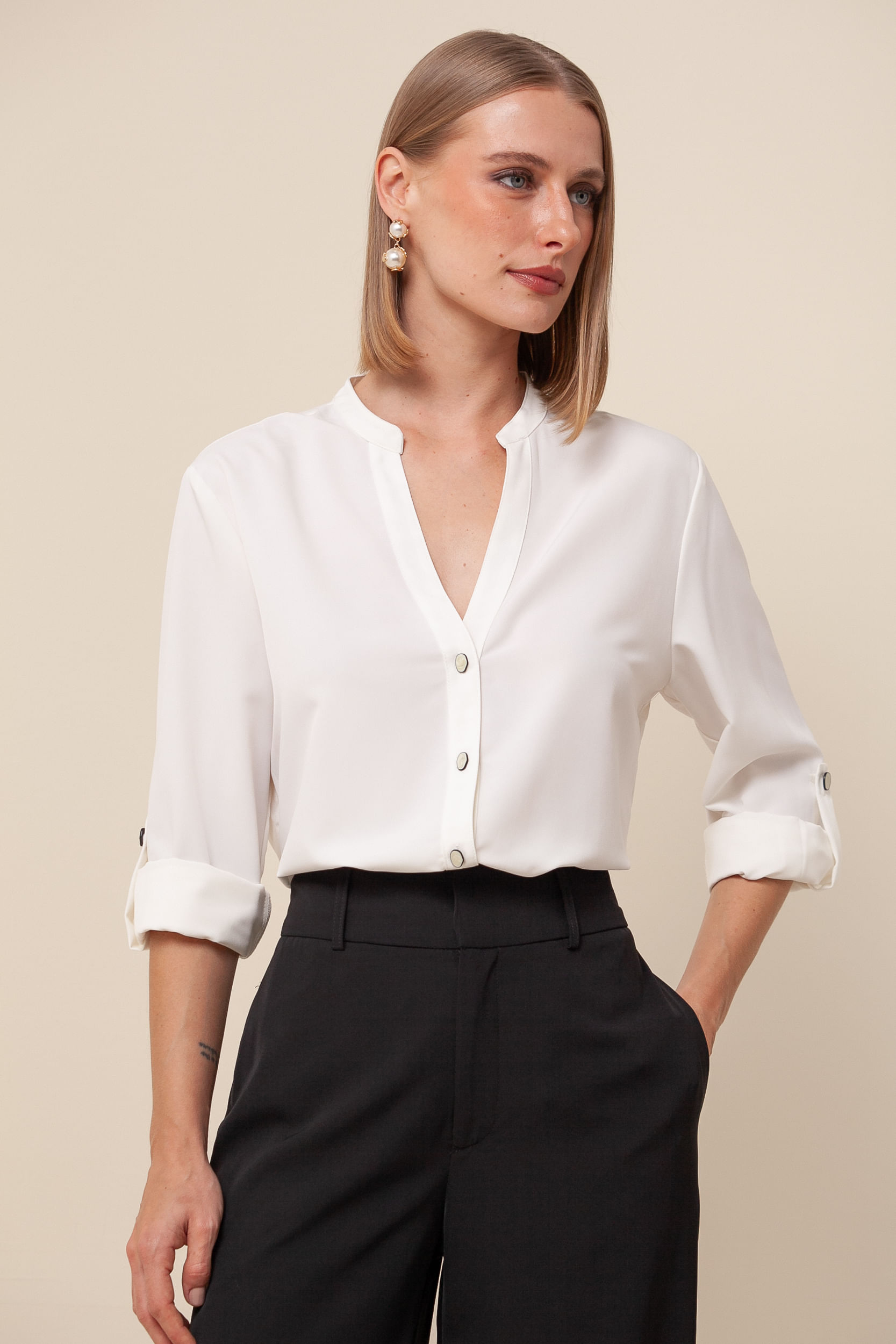 Camisa Gola V Botões OFF-WHITE