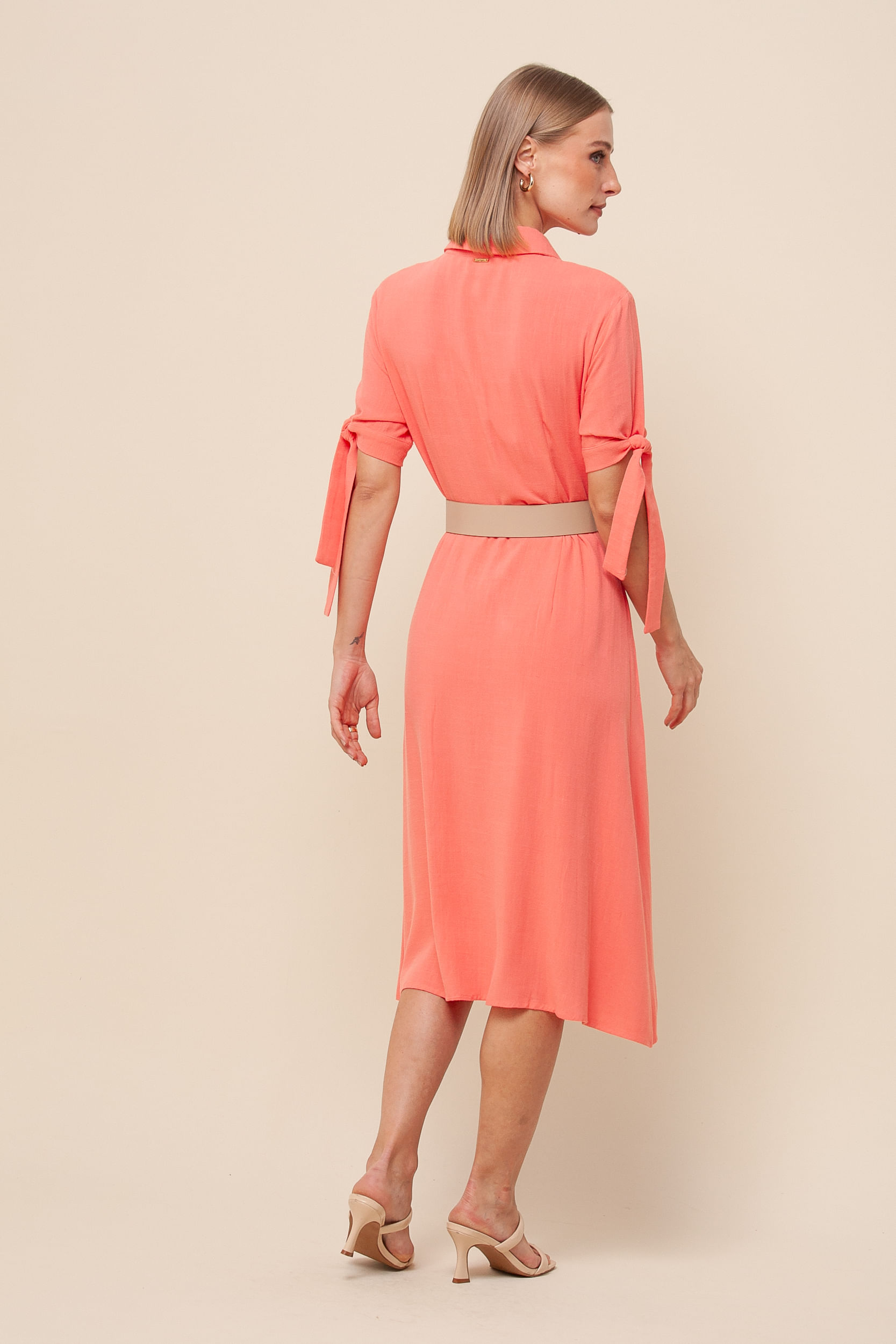 9035498 - Vestido Chemisie Midi Evasê CORAL