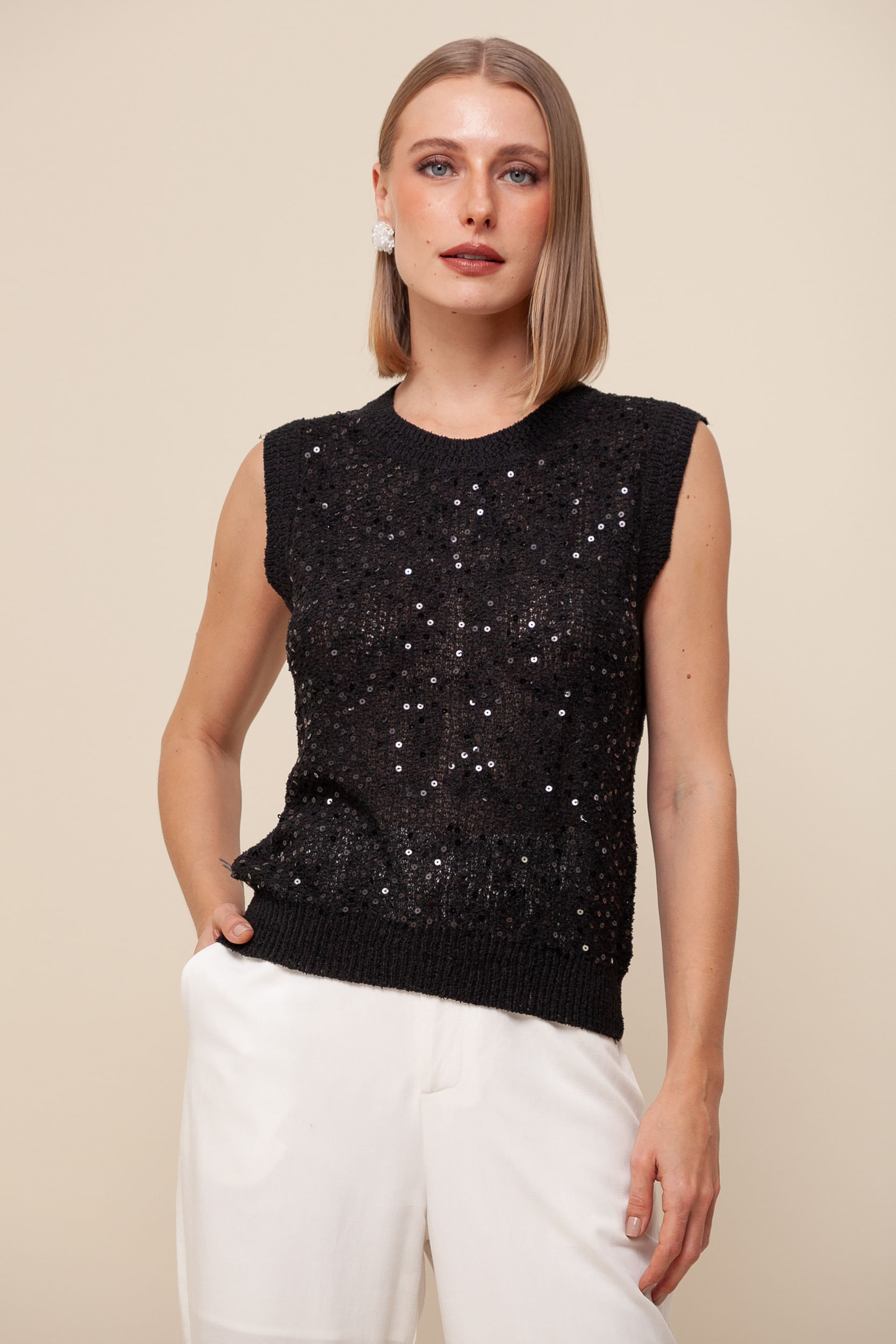 9036037 - Blusa Tricô Paetê PRETO