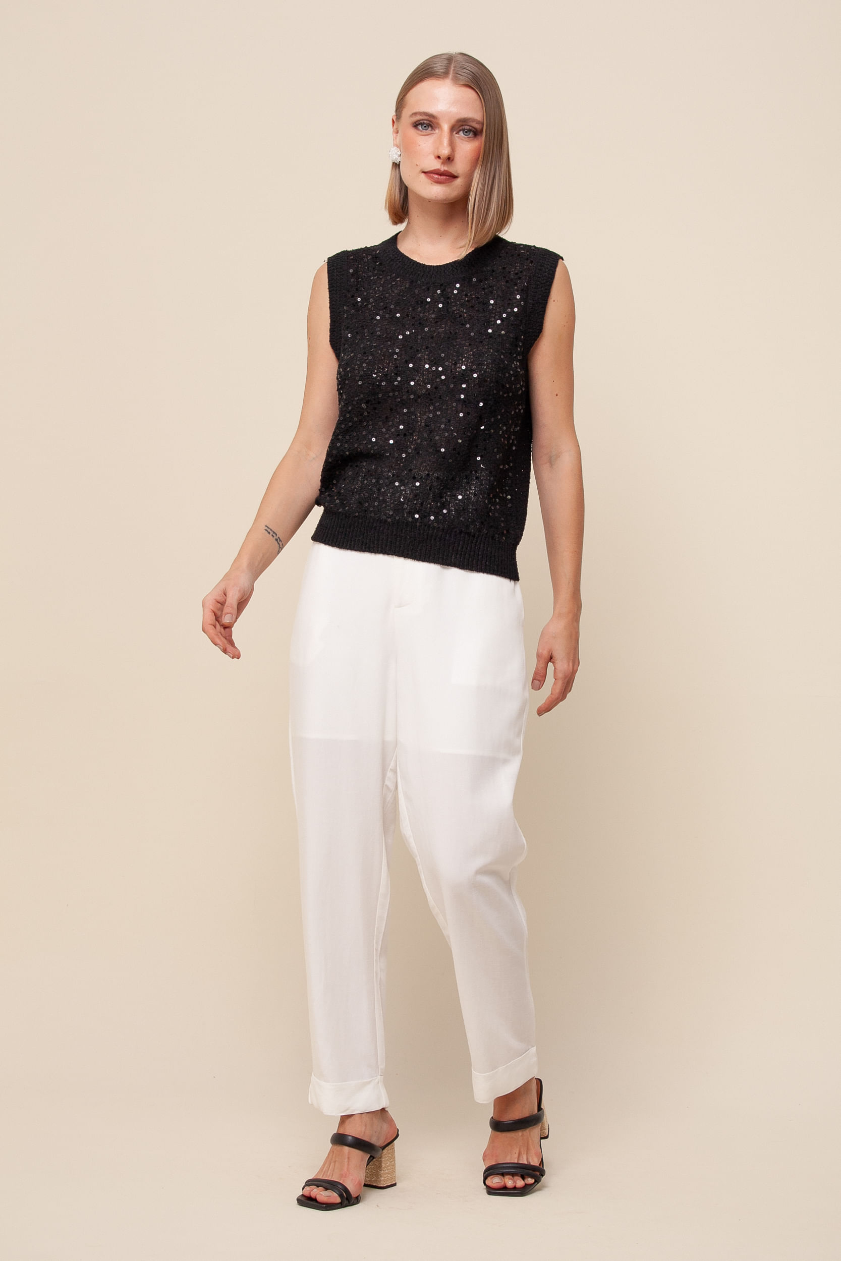 9036037 - Blusa Tricô Paetê PRETO 9036037 - Blusa Tricô Paetê PRETO