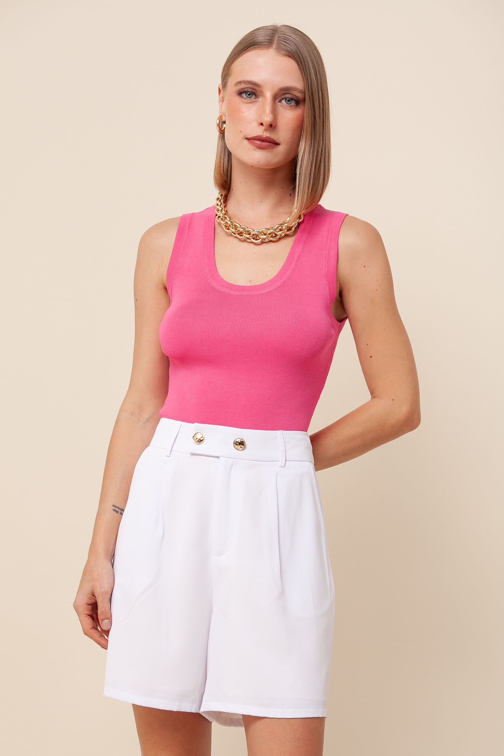 Regata Tricô Alça Larga  ROSA