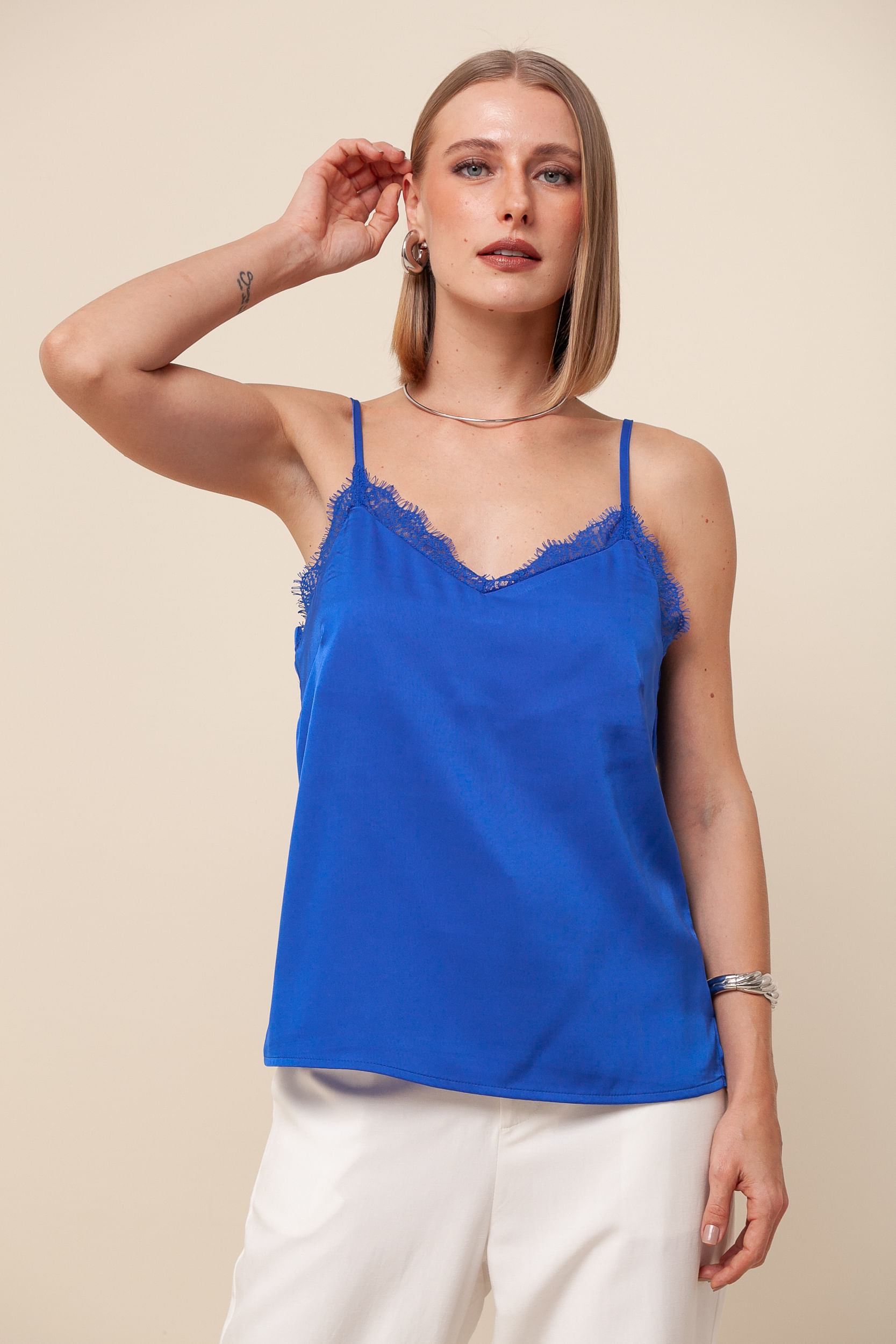 Regata Básica com Renda AZUL