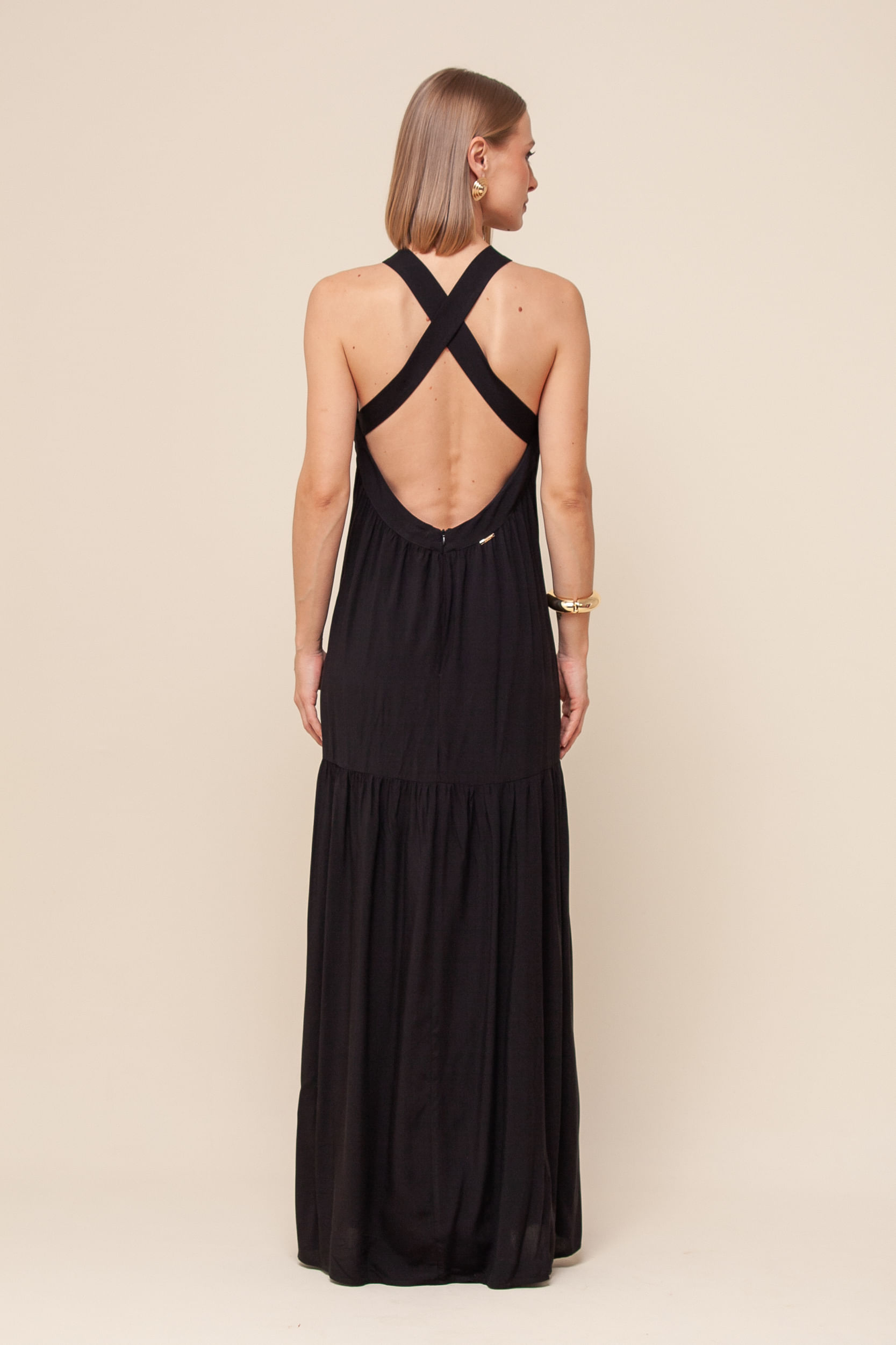 9036047 - Vestido Longo Decote Cruzado  PRETO