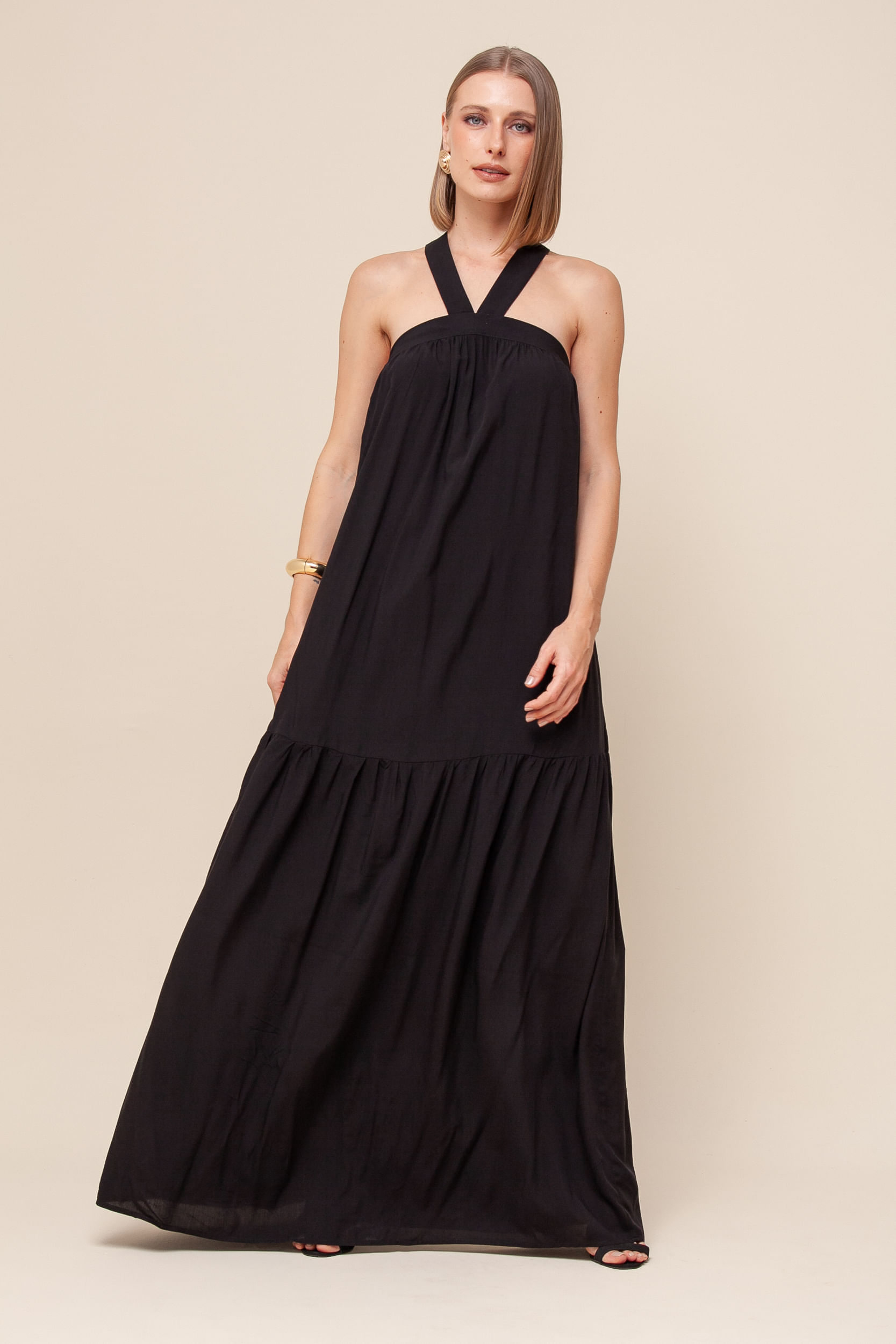 9036047 - Vestido Longo Decote Cruzado  PRETO