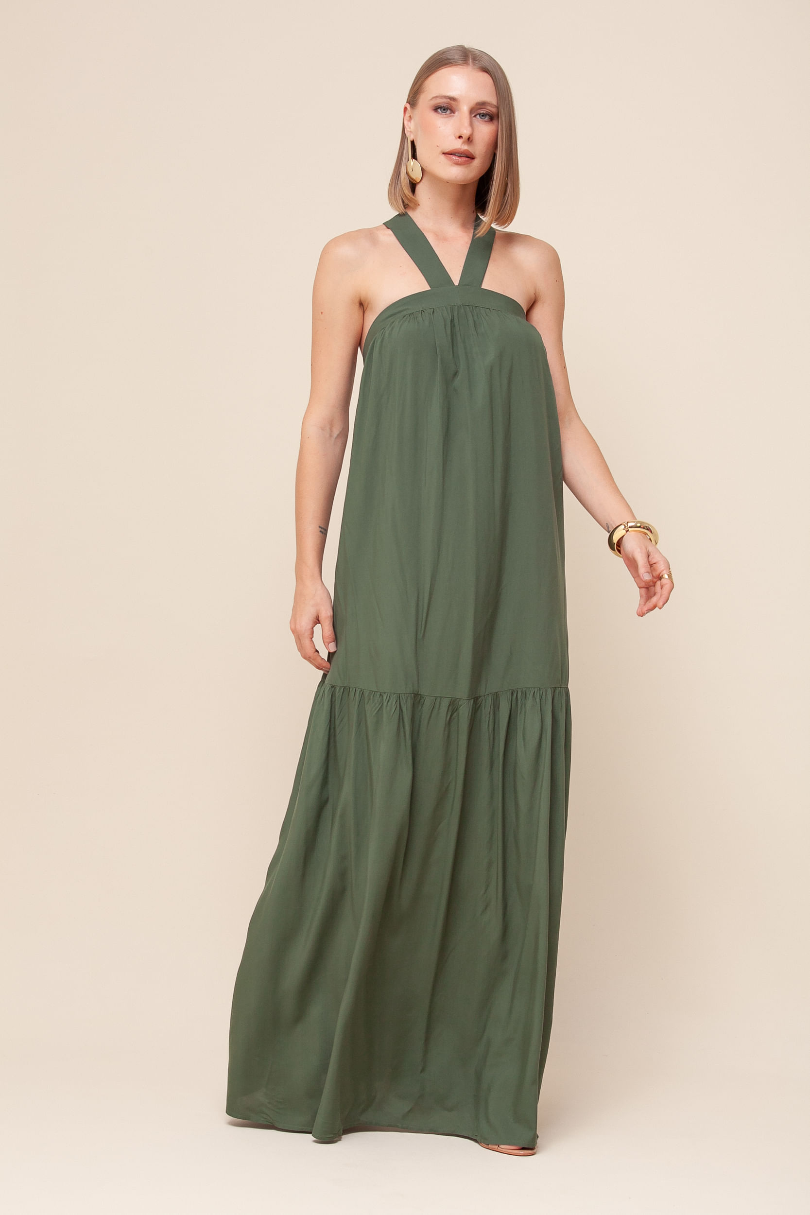 9036047 - Vestido Longo Decote Cruzado  VERDE 
