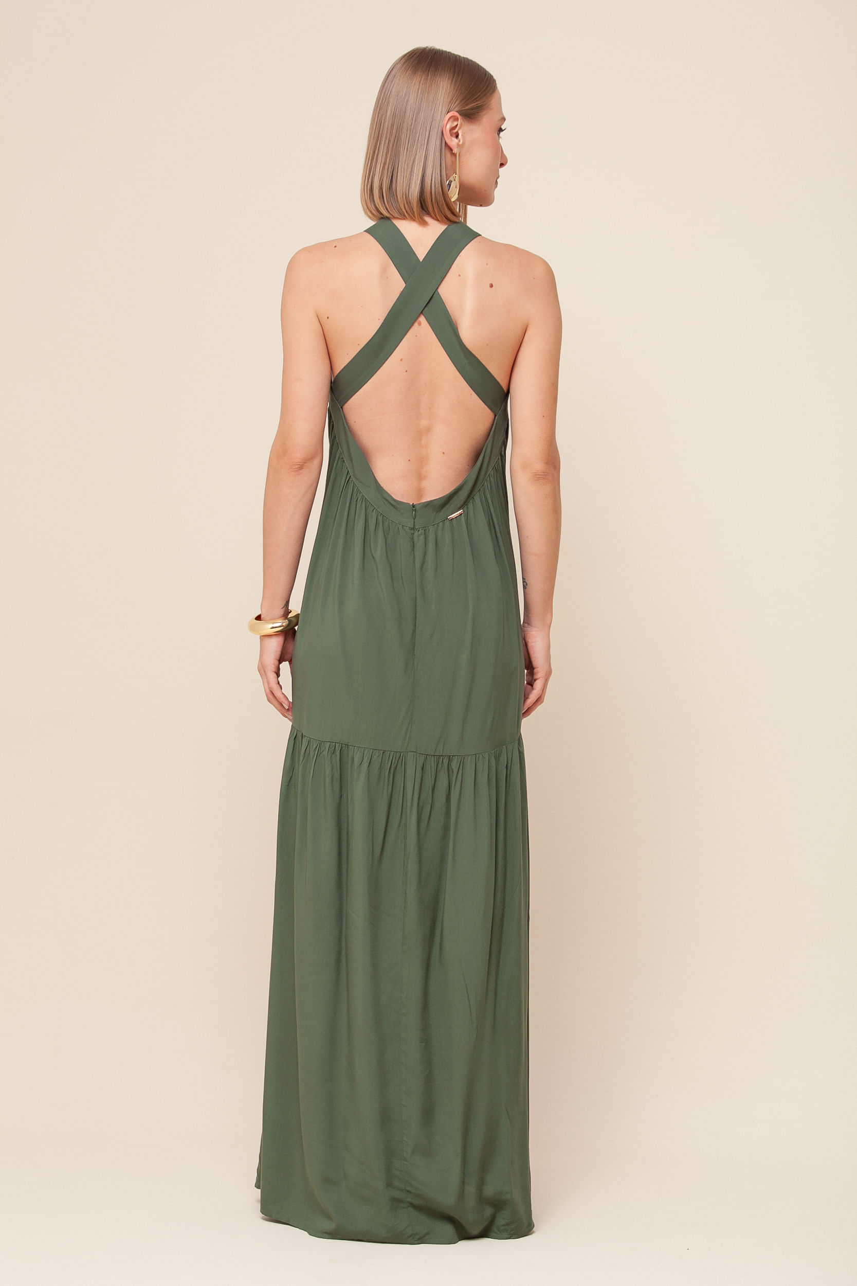 9036047 - Vestido Longo Decote Cruzado  VERDE 