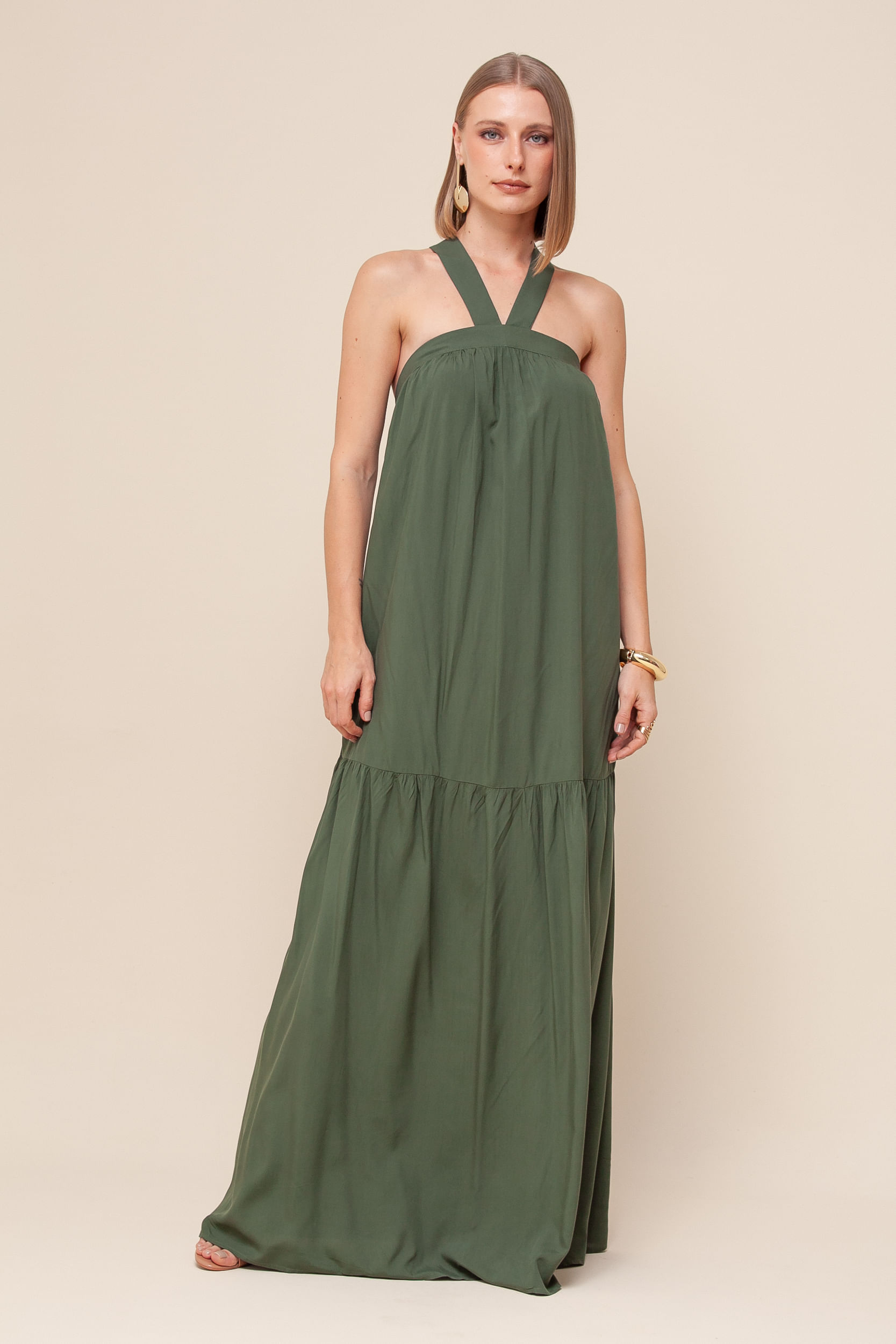9036047 - Vestido Longo Decote Cruzado  VERDE 