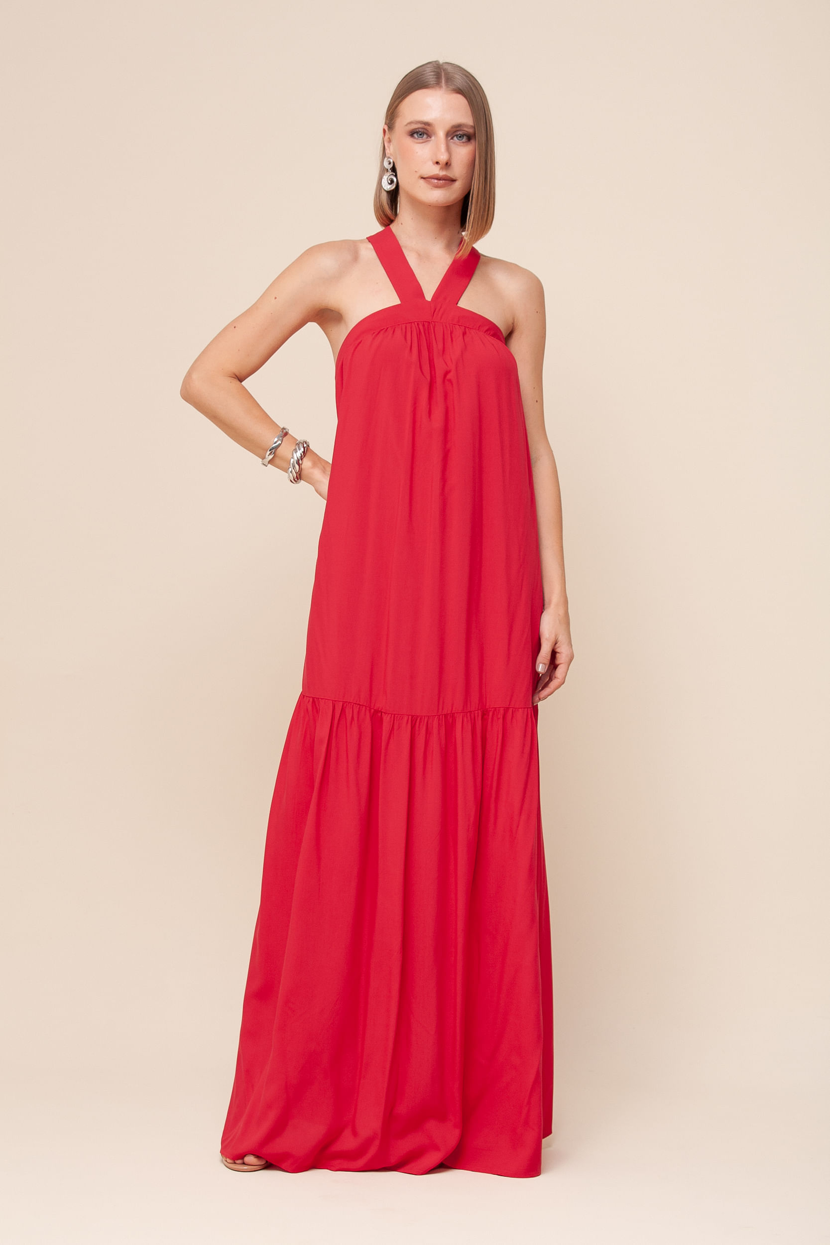 9036047 - Vestido Longo Decote Cruzado  VERMELHO