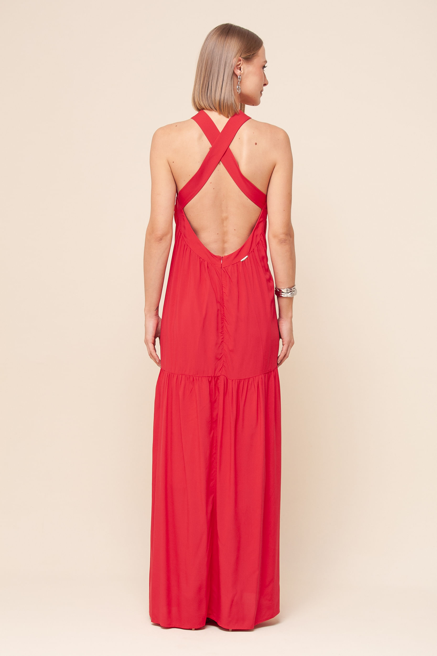 9036047 - Vestido Longo Decote Cruzado  VERMELHO