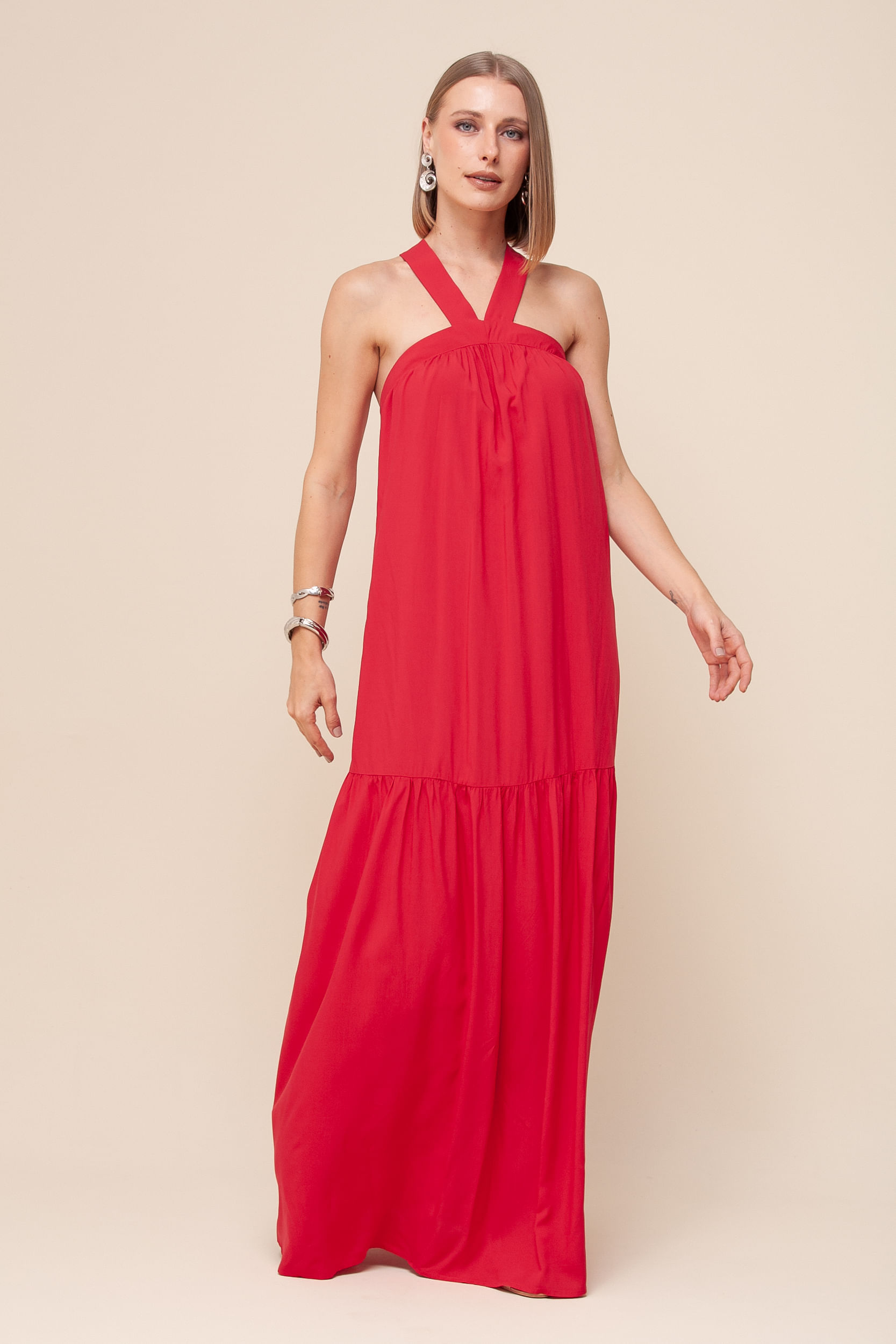 9036047 - Vestido Longo Decote Cruzado  VERMELHO