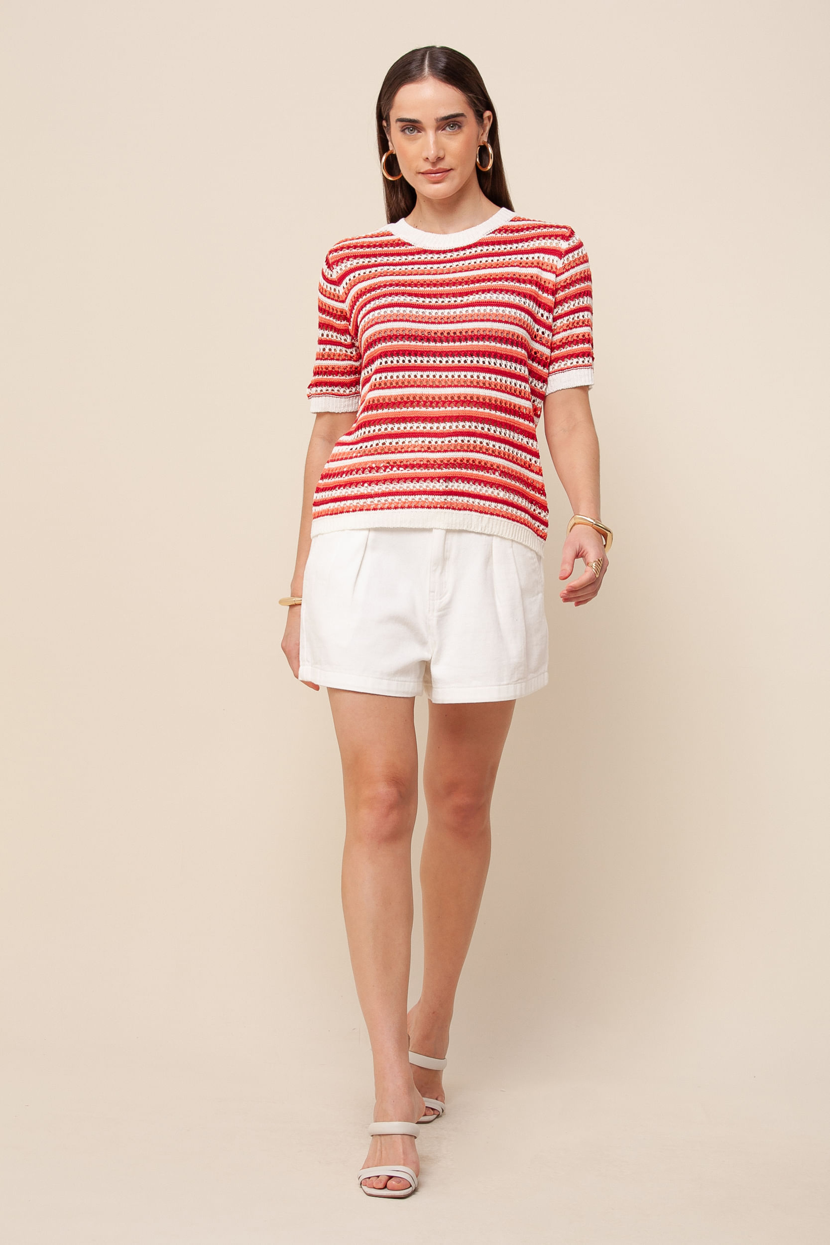 9036139 - Blusa Tricô Efeito Crochê Listras CEREJA 9036139 - Blusa Tricô Efeito Crochê Listras CEREJA