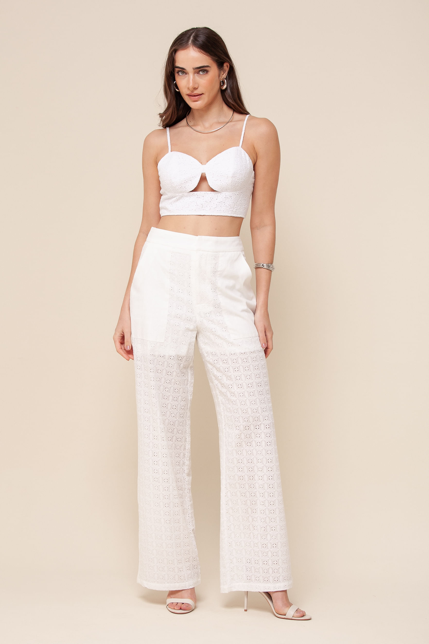 Calça Reta Laise Bolsos   BRANCO