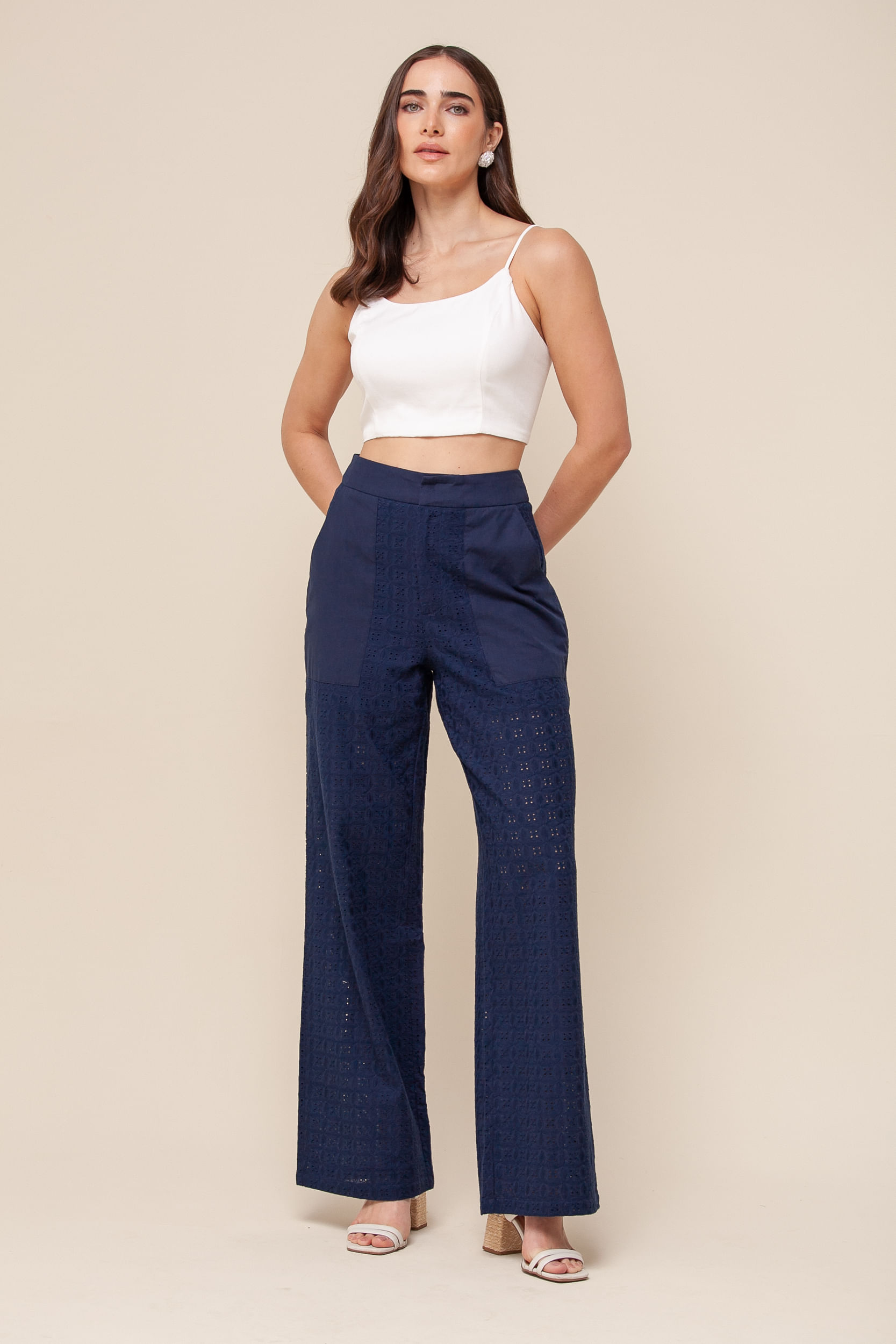 Calça Reta Laise Bolsos   MARINHO 