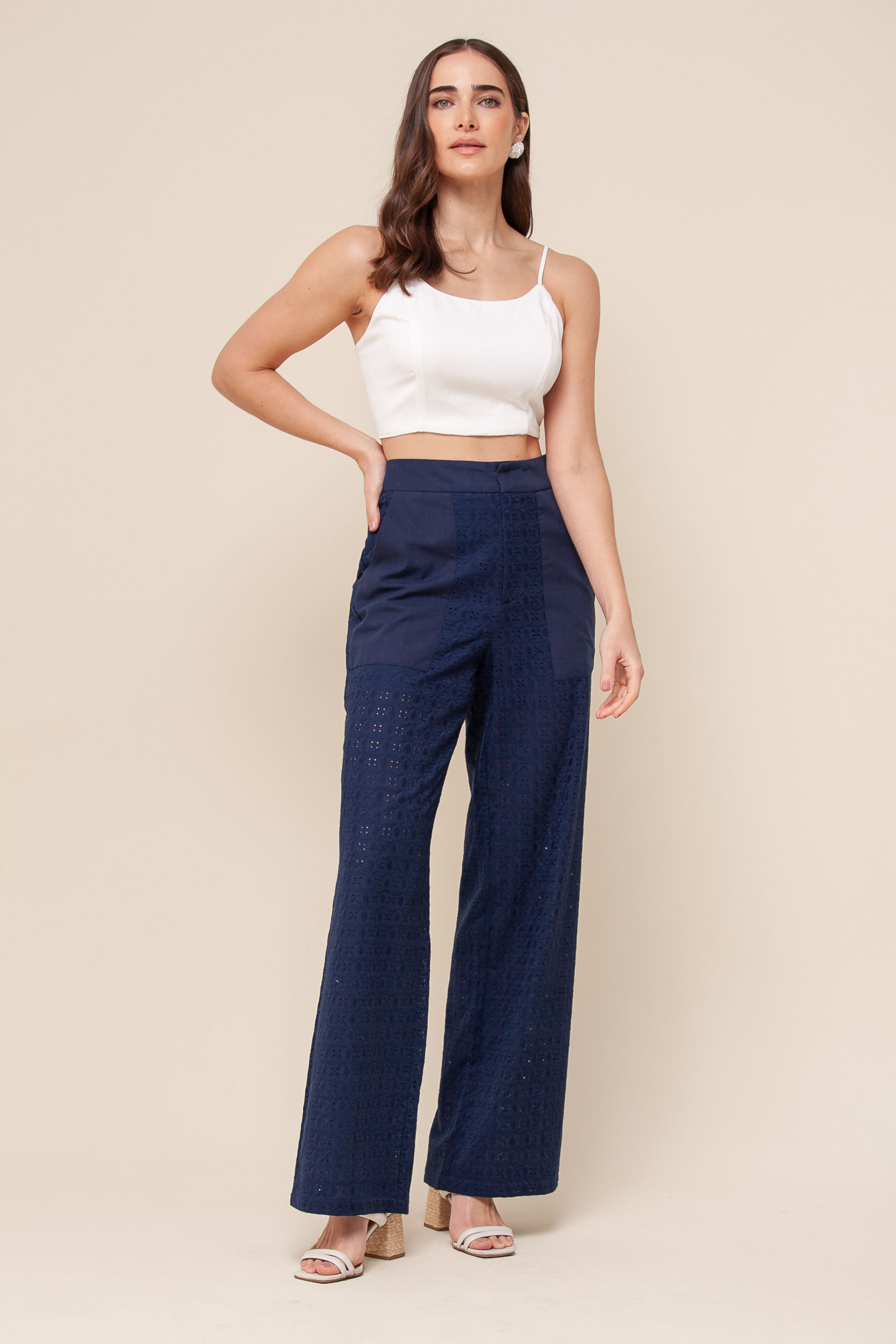 Calça Reta Laise Bolsos MARINHO Calça Reta Laise Bolsos MARINHO