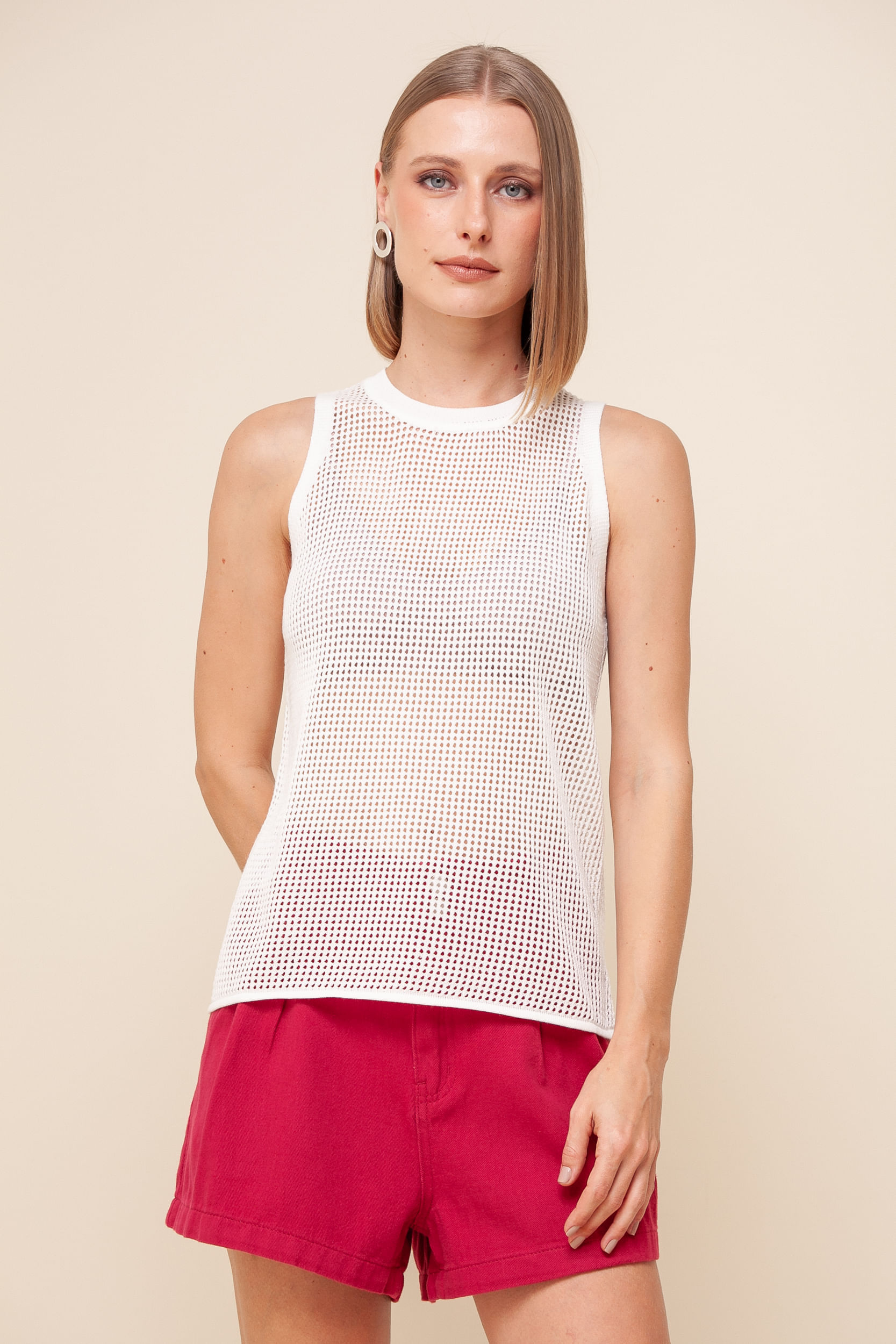 9036141 - Regata Tricô Efeito Furadinho OFF-WHITE 9036141 - Regata Tricô Efeito Furadinho OFF-WHITE