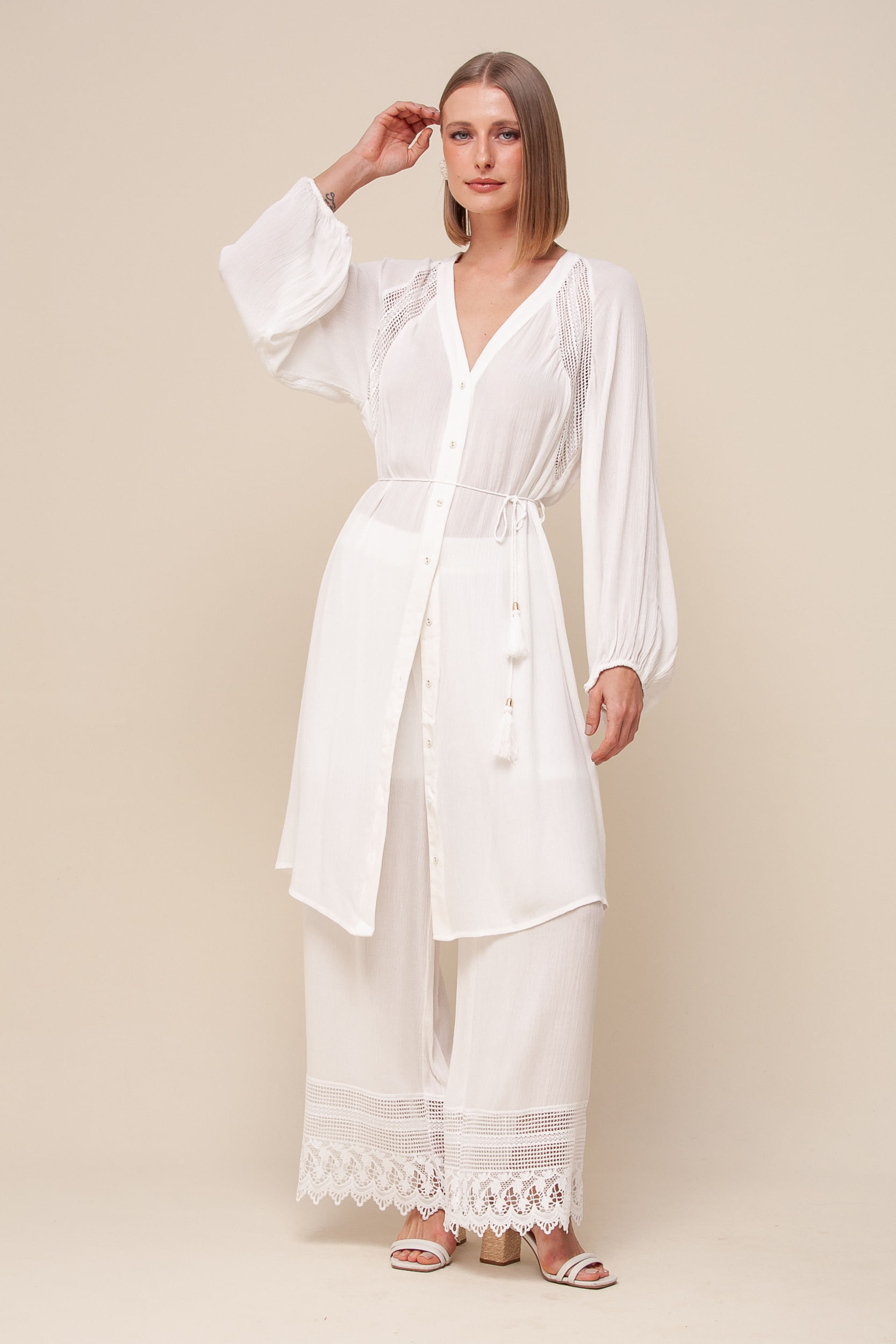 9036155 - Chemise Ampla Detalhes Ombro   OFF-WHITE