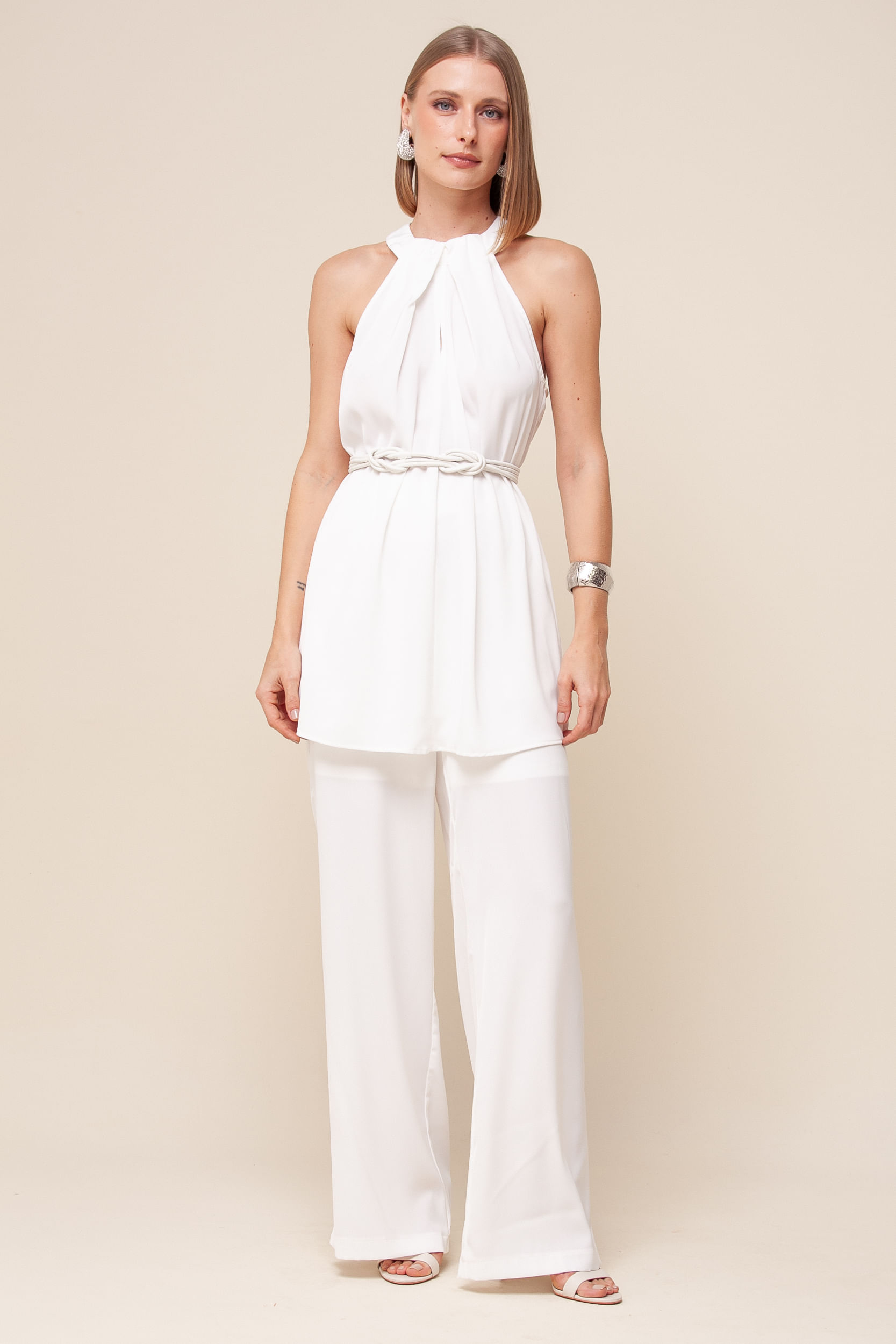 Calça Pantalona Acetinada   OFF-WHITE