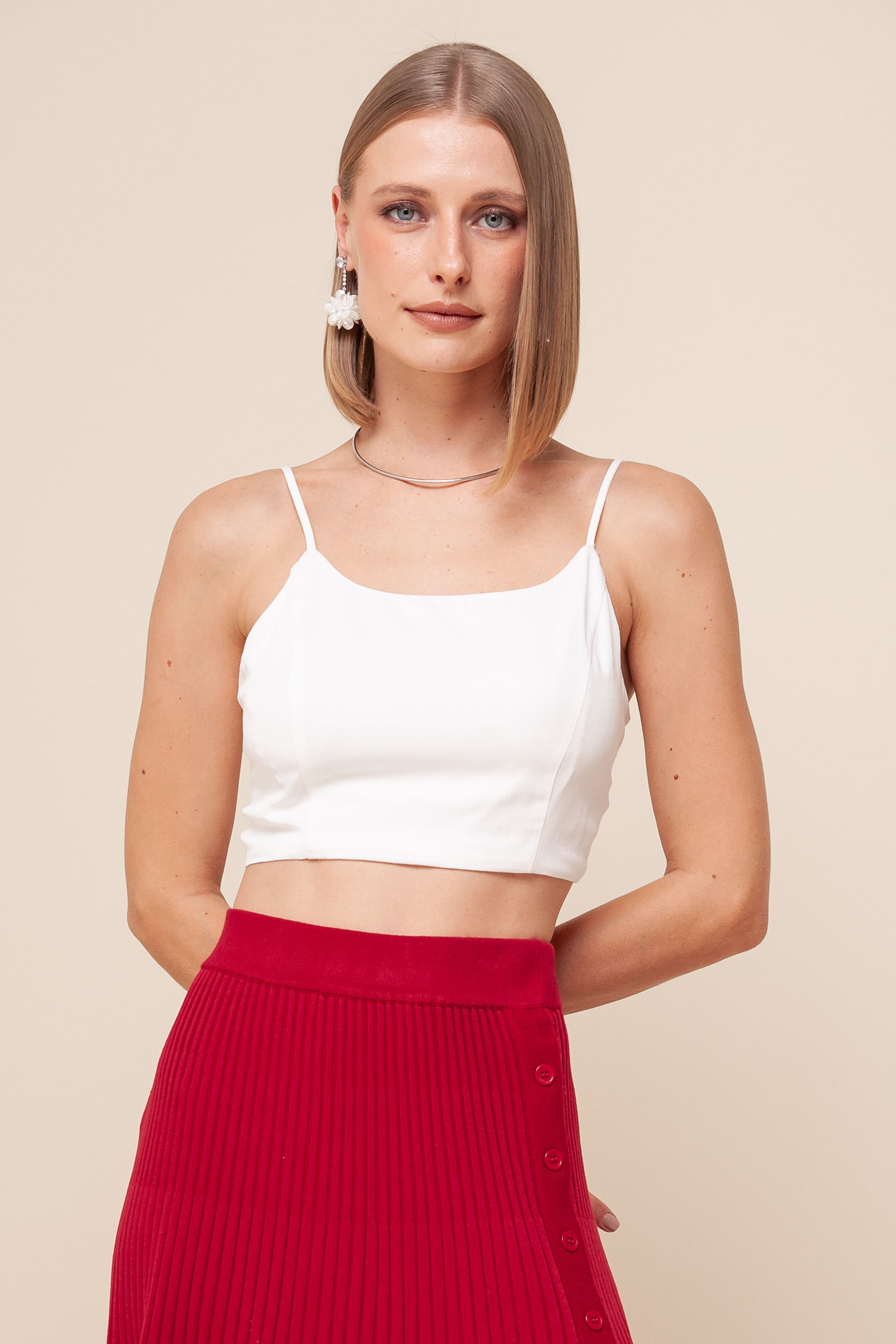 9036172 - Top Básico De Viscolinho   OFF-WHITE