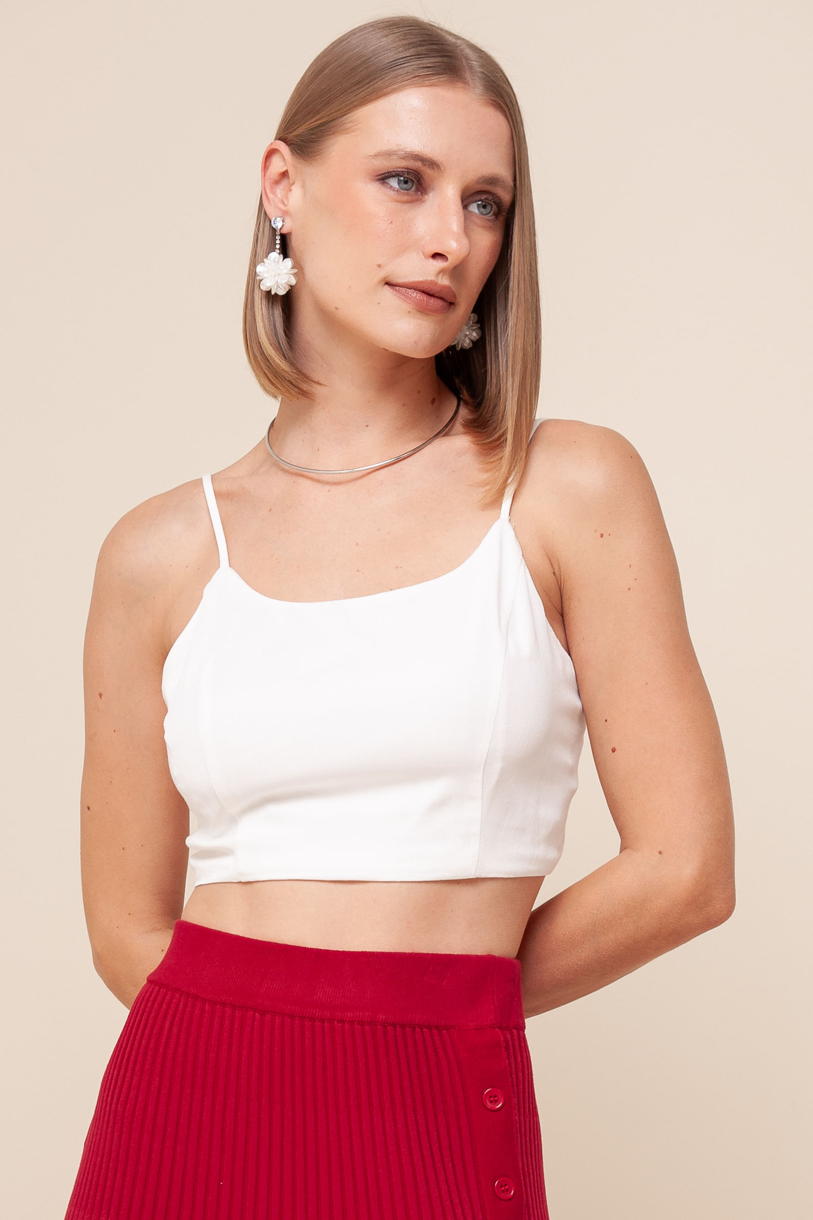 9036172 - Top Básico De Viscolinho   OFF-WHITE