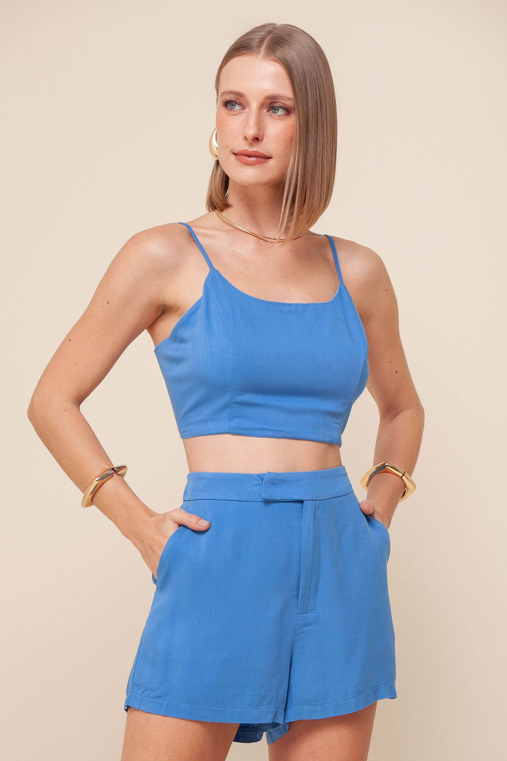9036172 - Top Básico De Viscolinho   AZUL