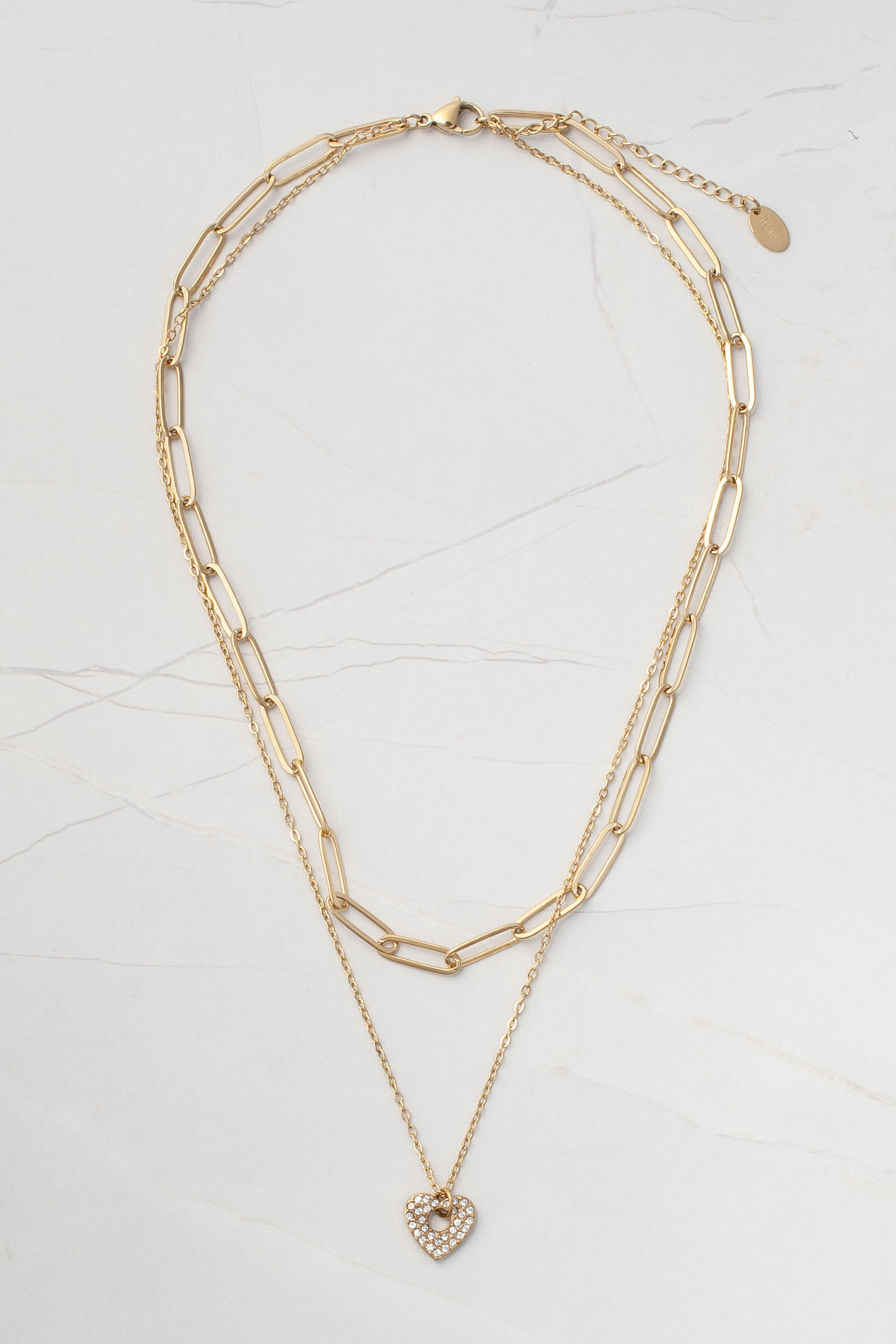Colar Duplo Pingente Coração  DOURADO