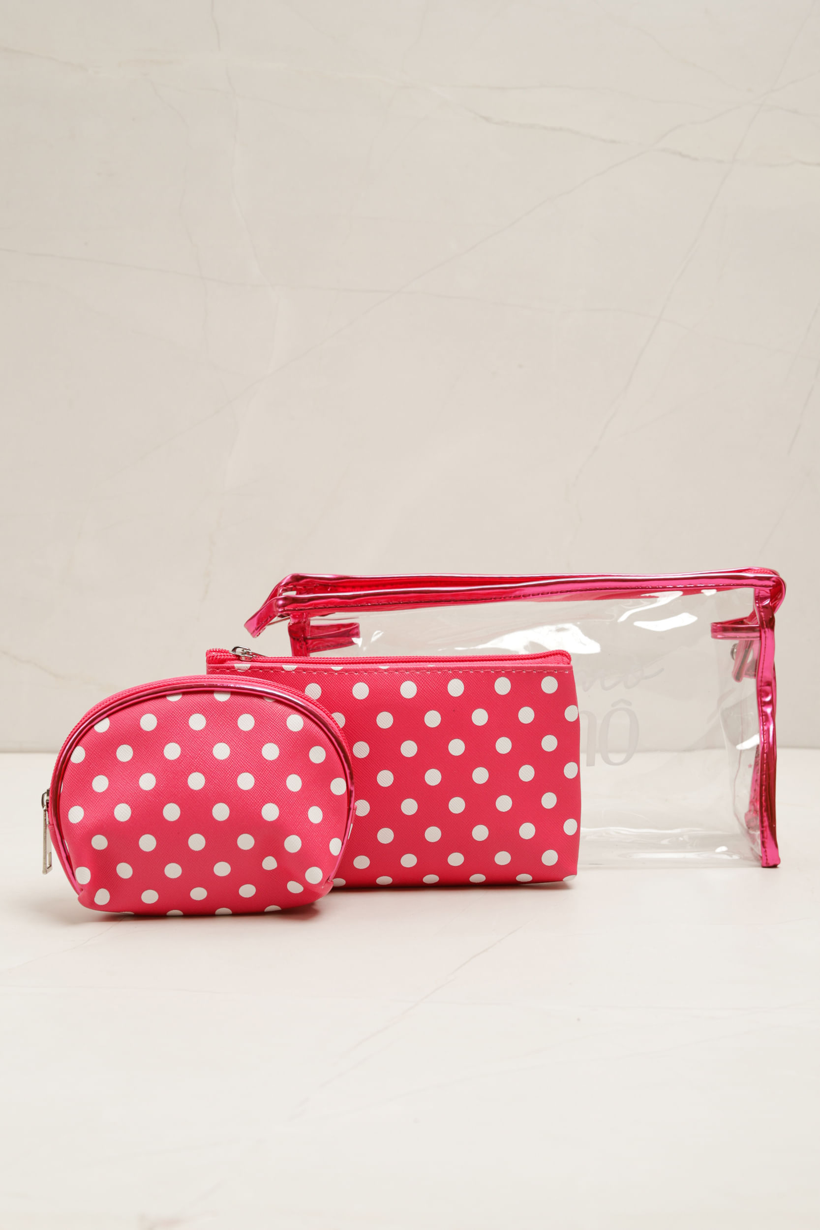 Necessaire Transparente Poá PINK