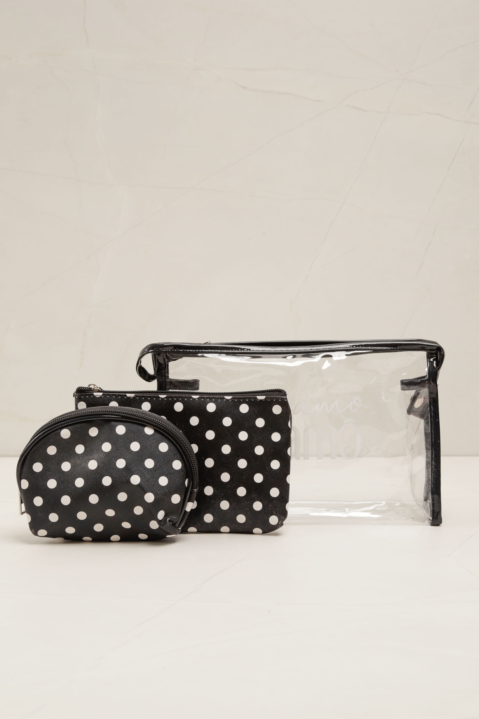 Necessaire Transparente Poá PRETO