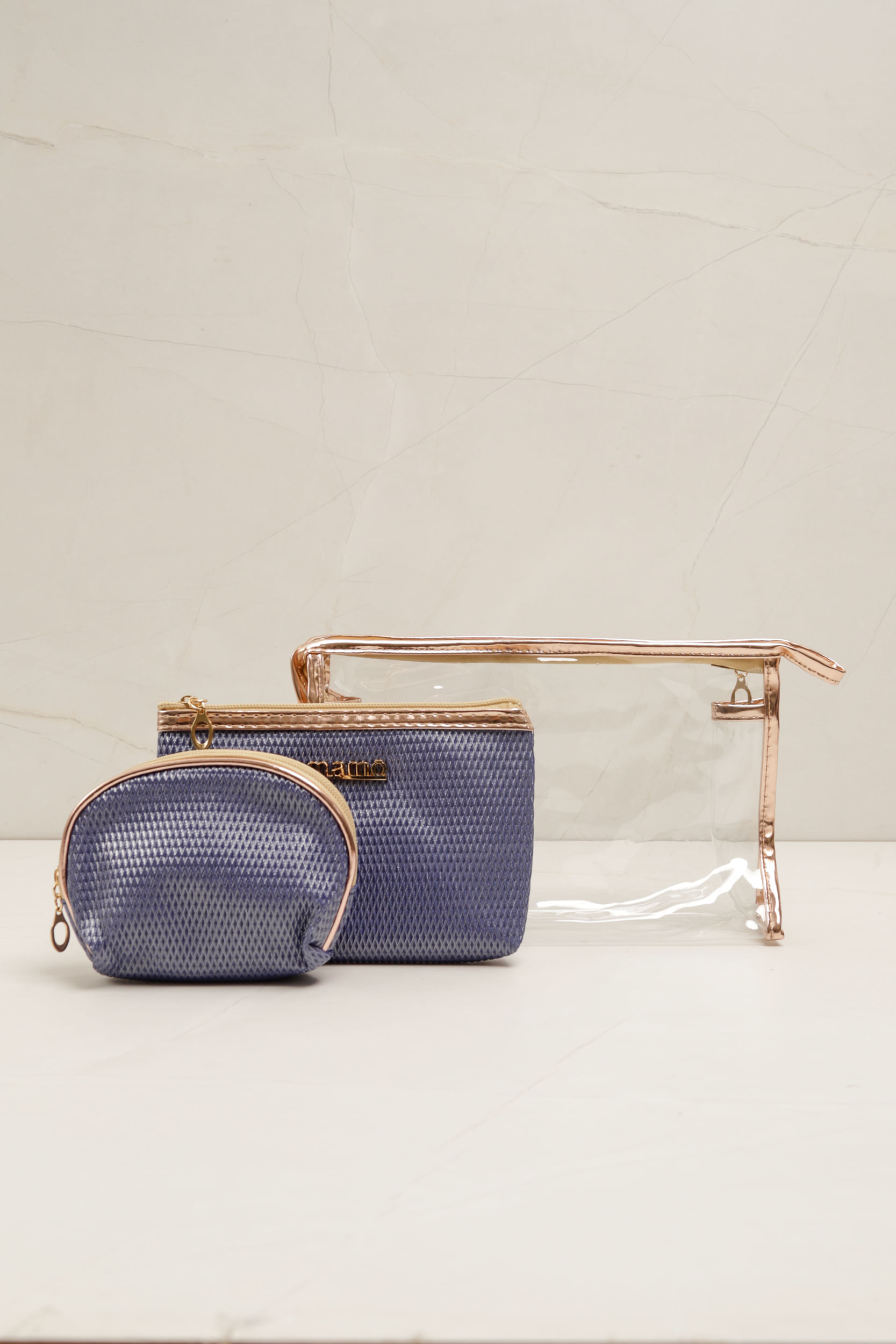 Necessaire Transparente em Tressê  MARINHO 
