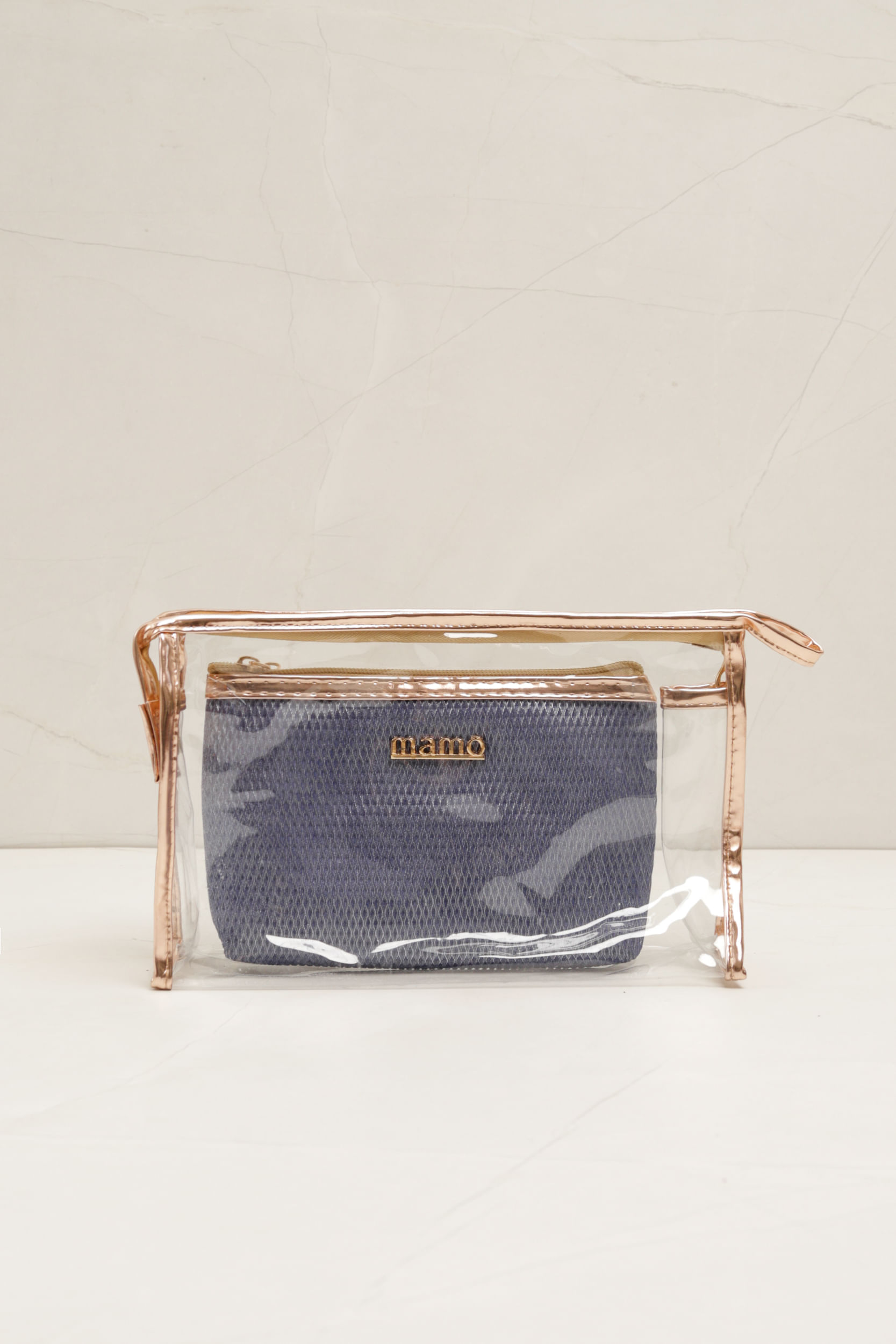 Necessaire Transparente em Tressê  MARINHO 