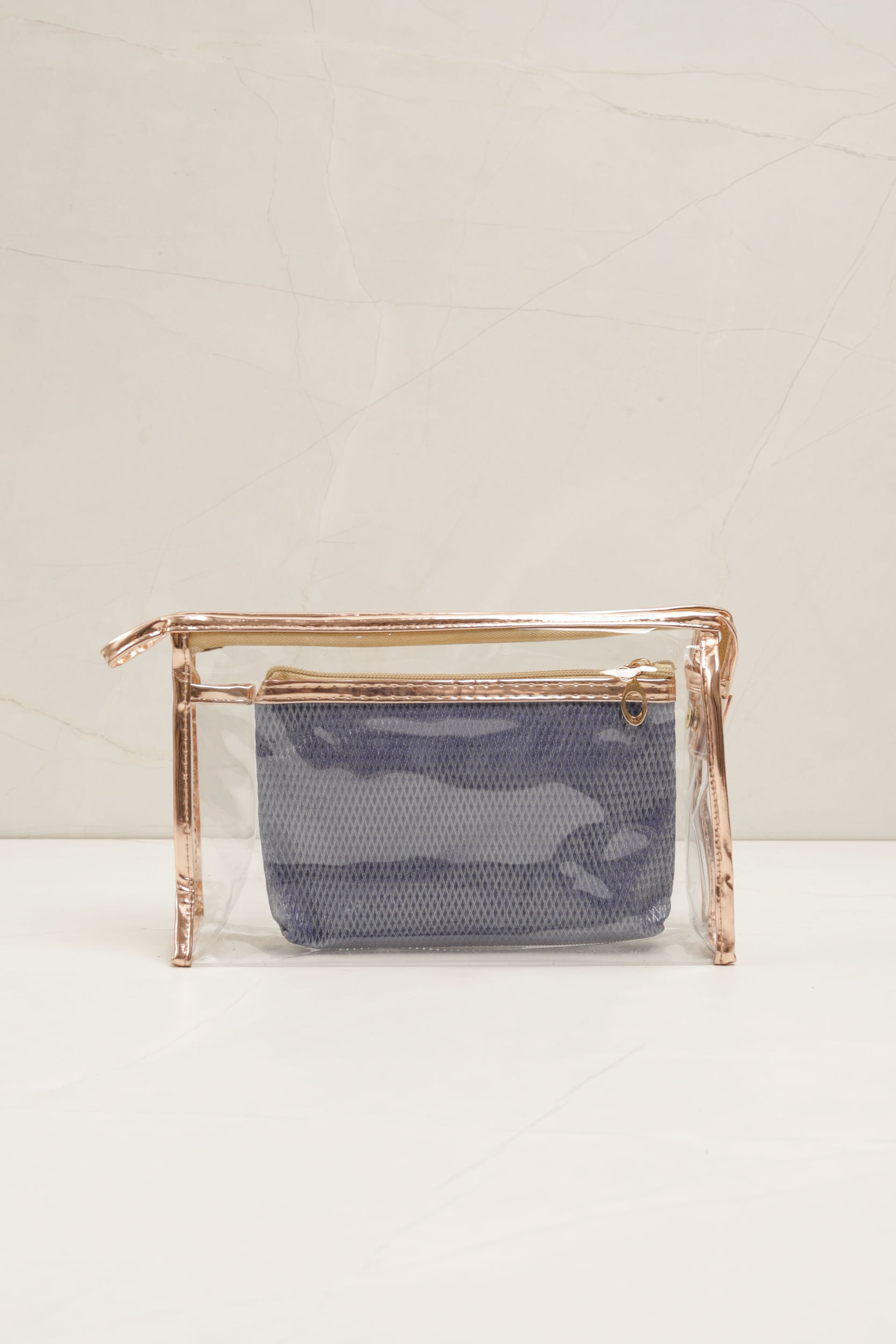 Necessaire Transparente em Tressê  MARINHO 