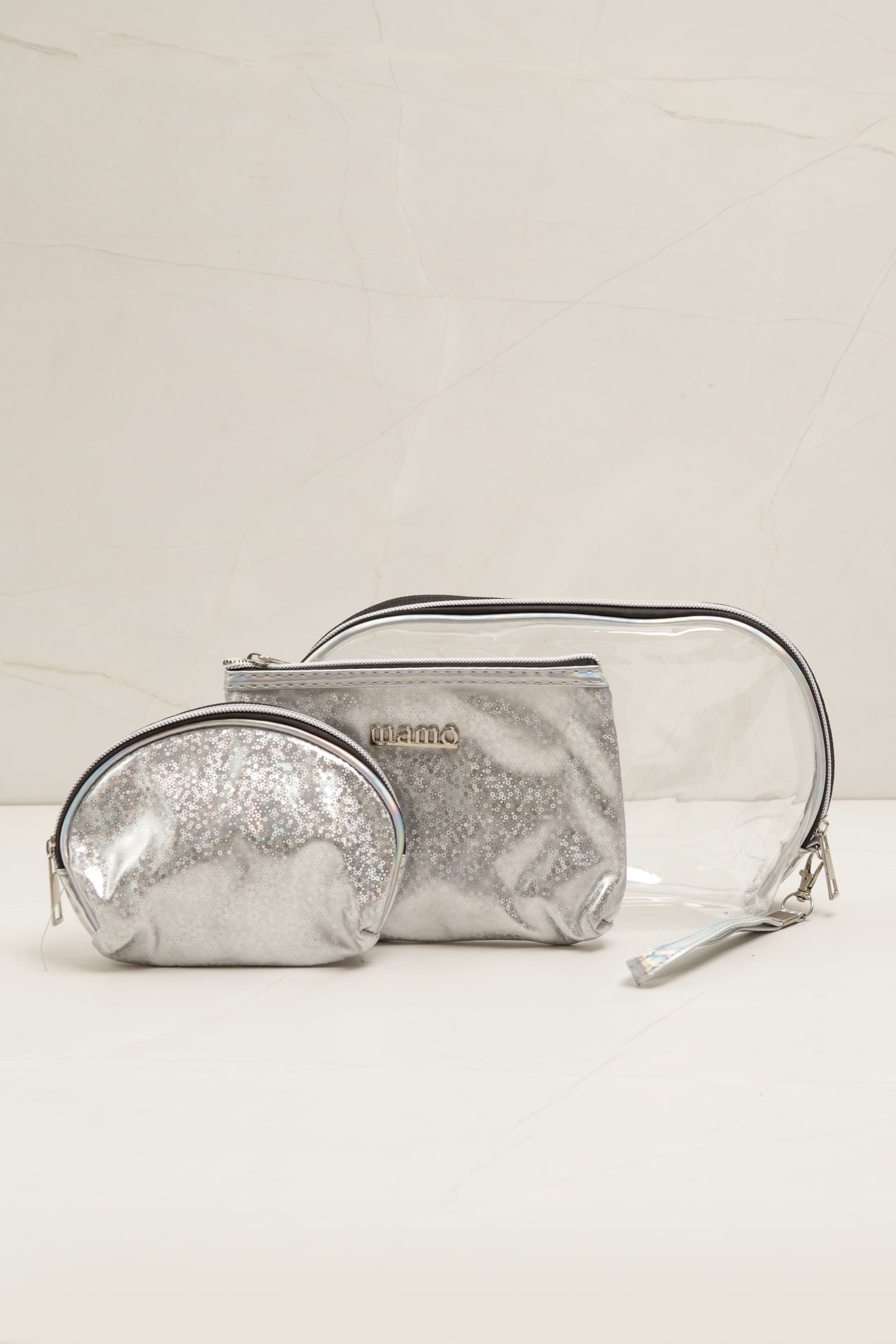 Necessaire Transparente Holográfica   PRATA