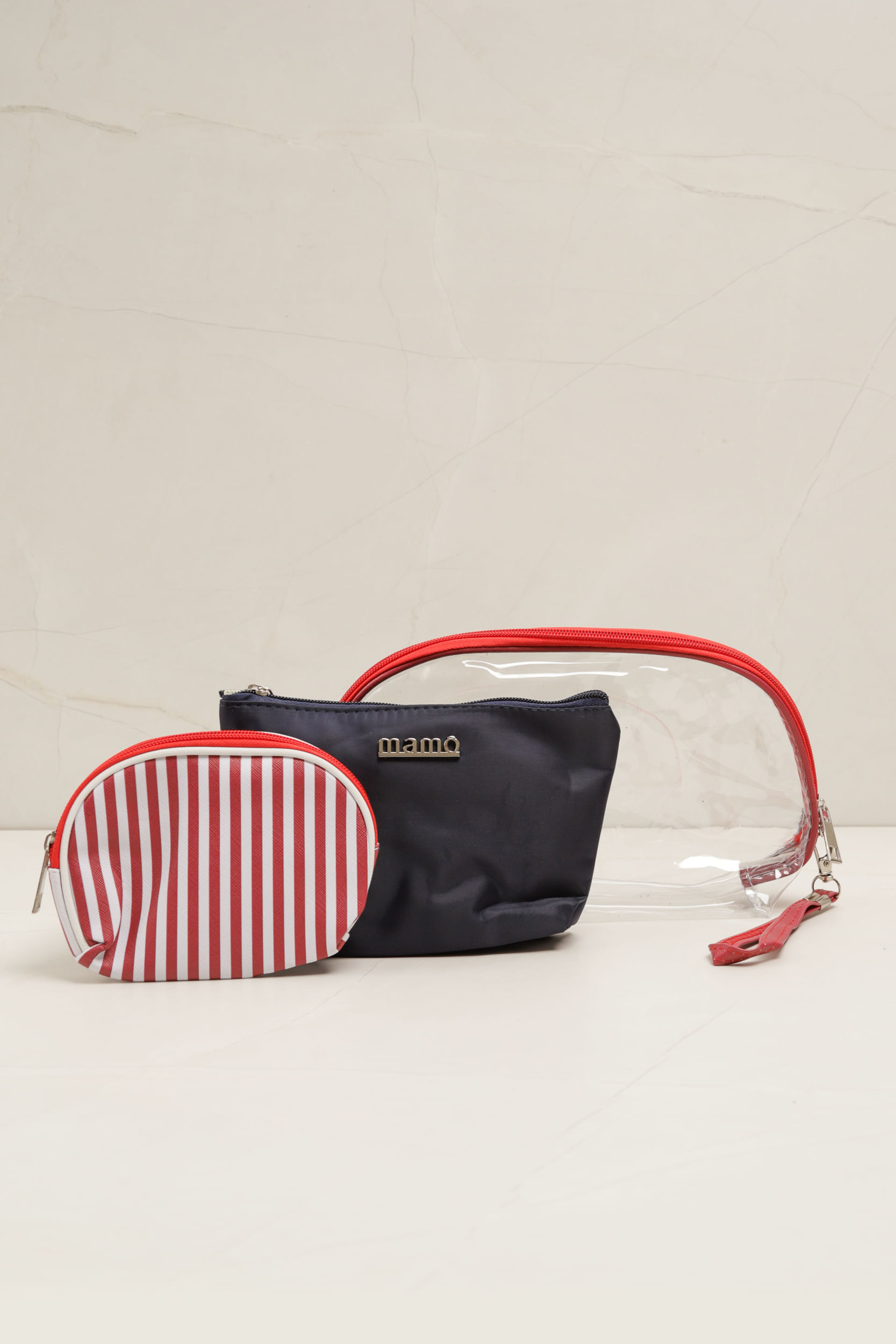 Necessaire Transparente Listras VERMELHO