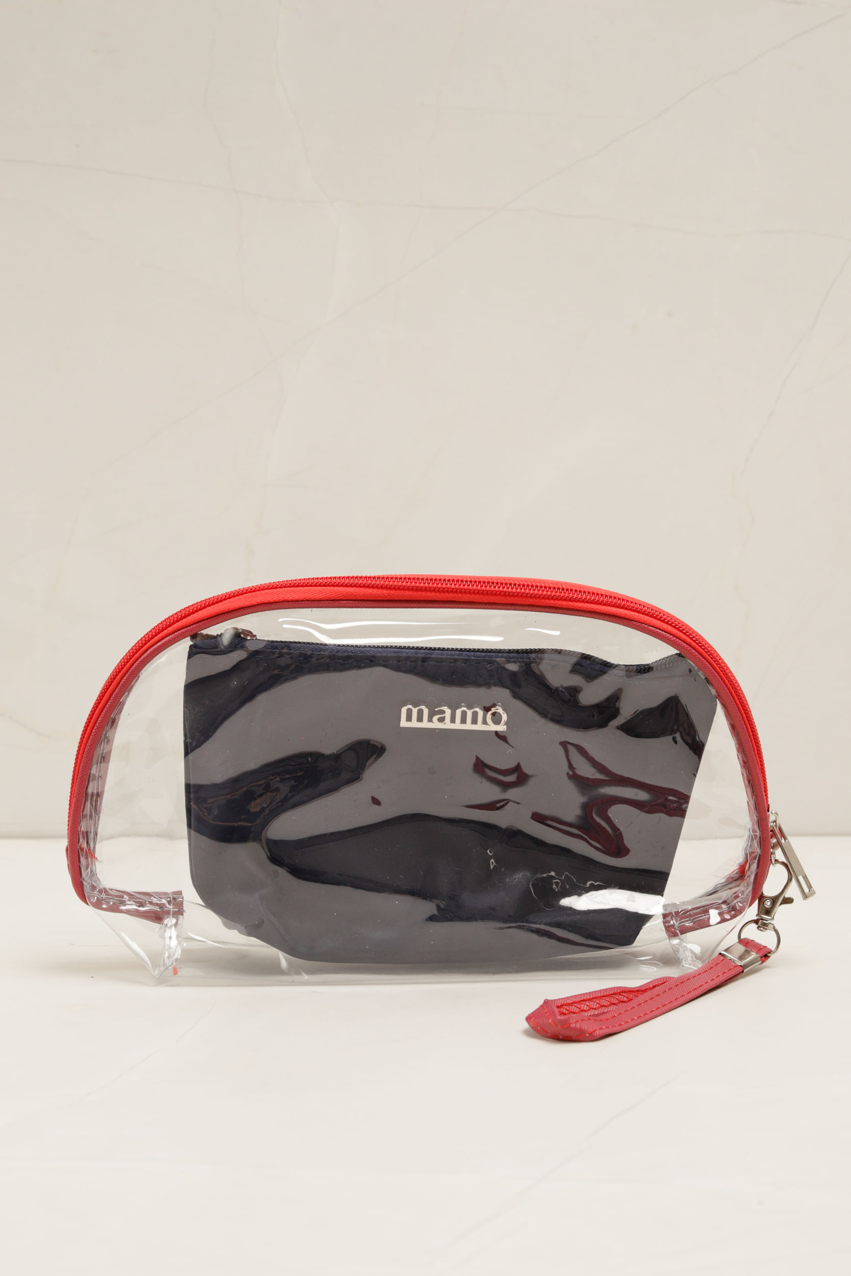 Necessaire Transparente Listras VERMELHO