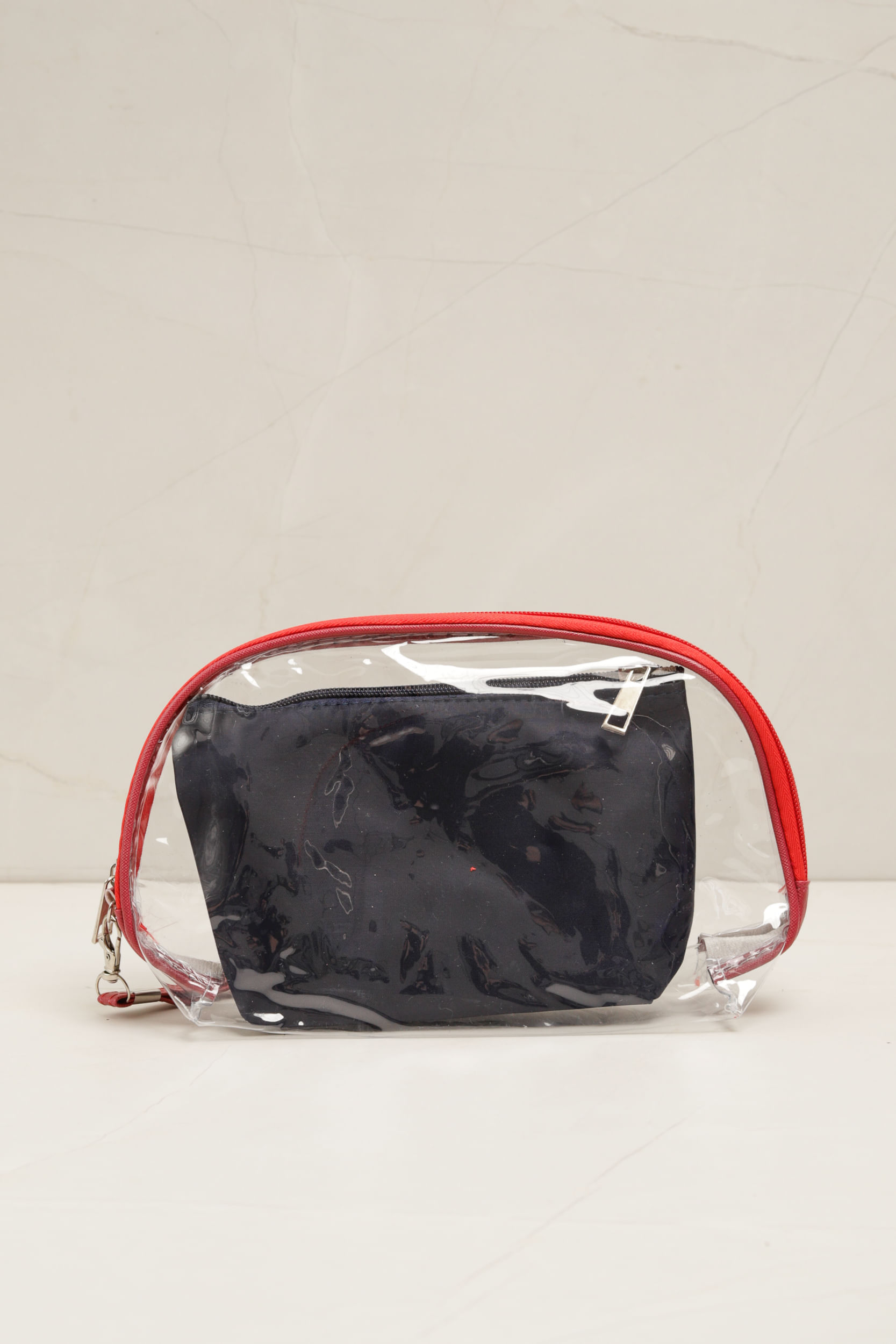 Necessaire Transparente Listras VERMELHO