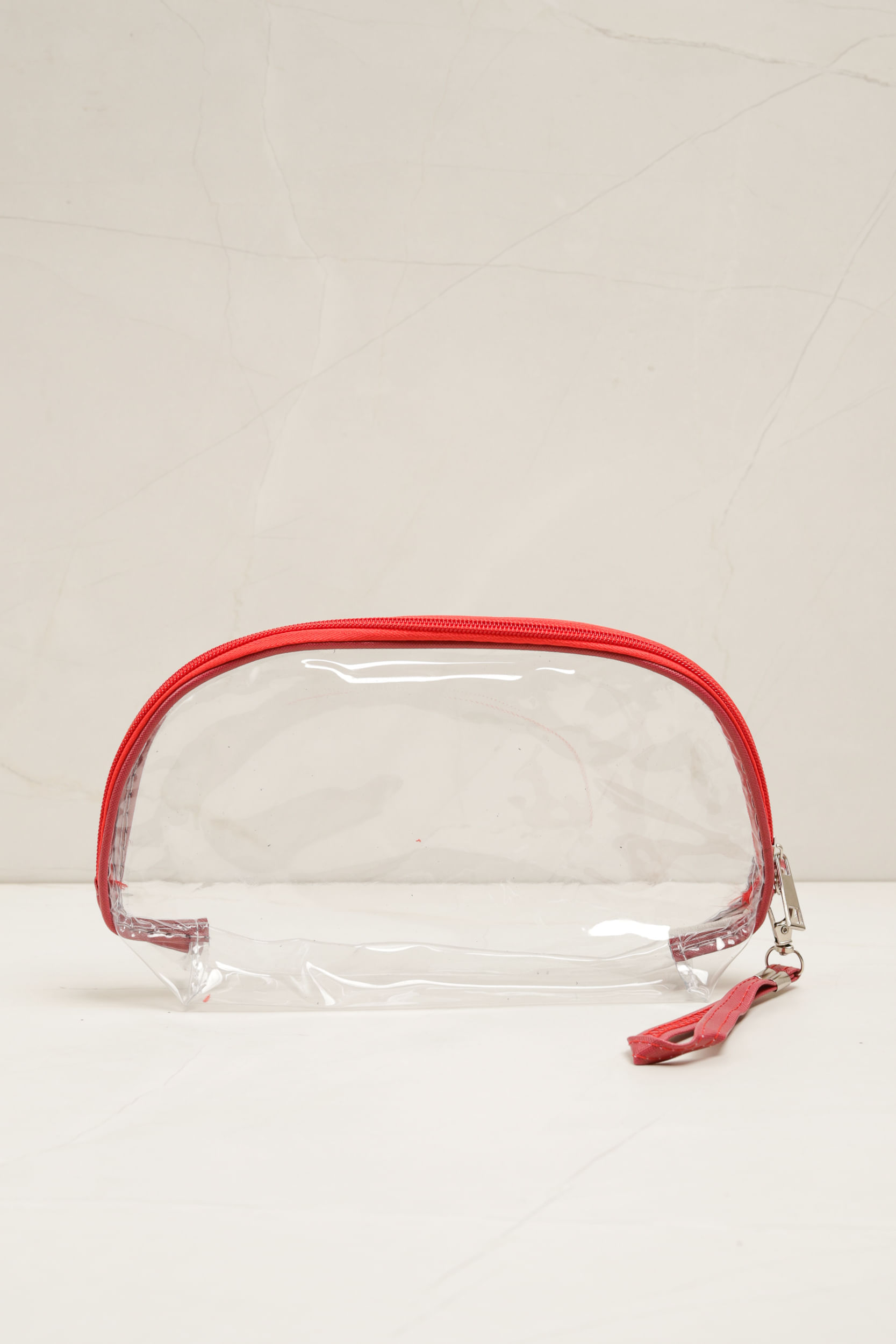 Necessaire Transparente Listras VERMELHO