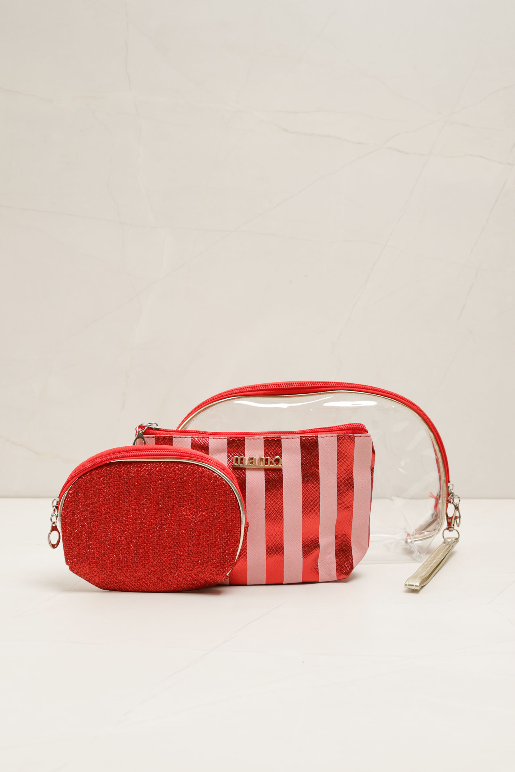 Necessaire Transparente Listrado 
 VERMELHO