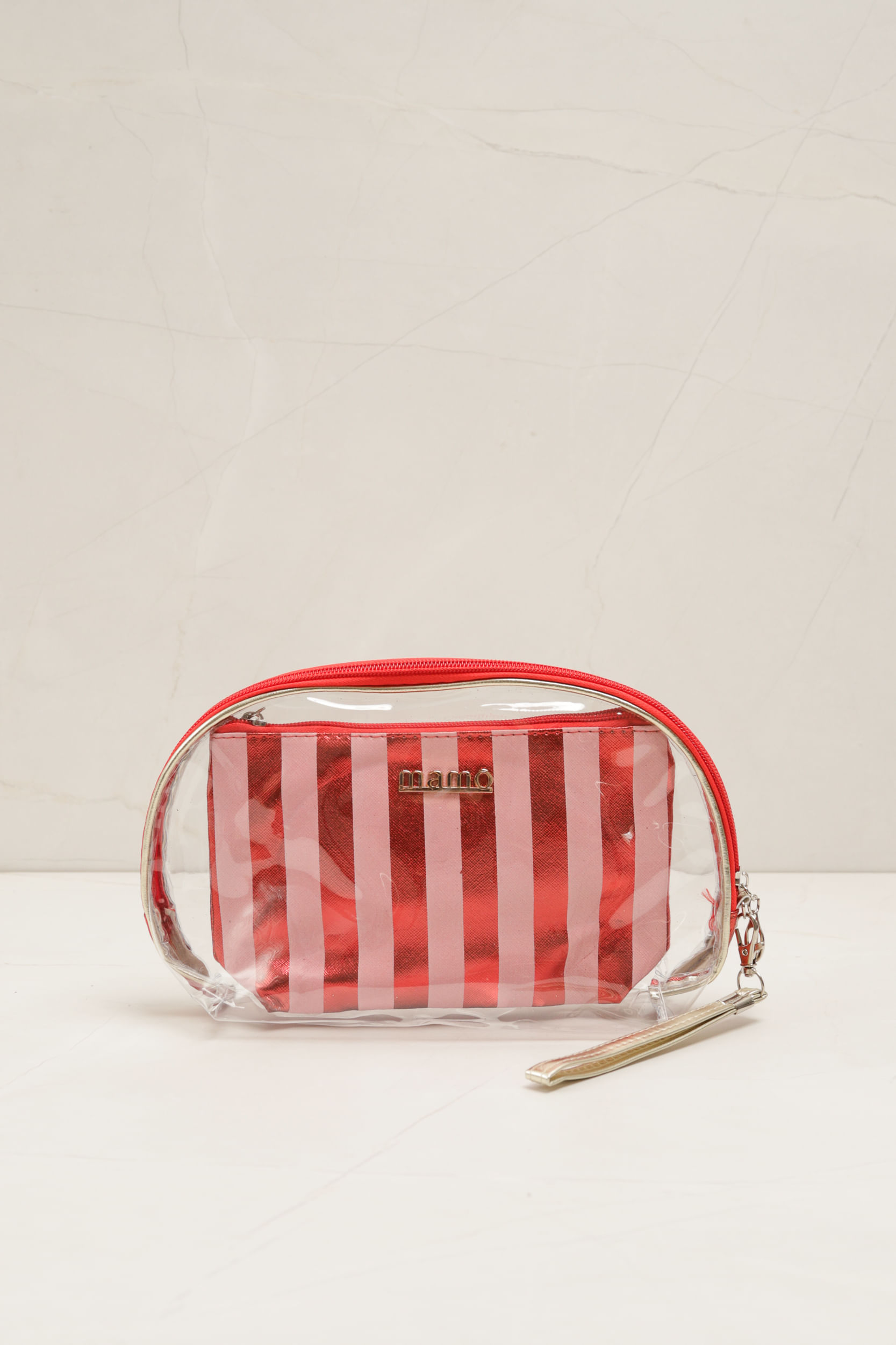Necessaire Transparente Listrado 
 VERMELHO