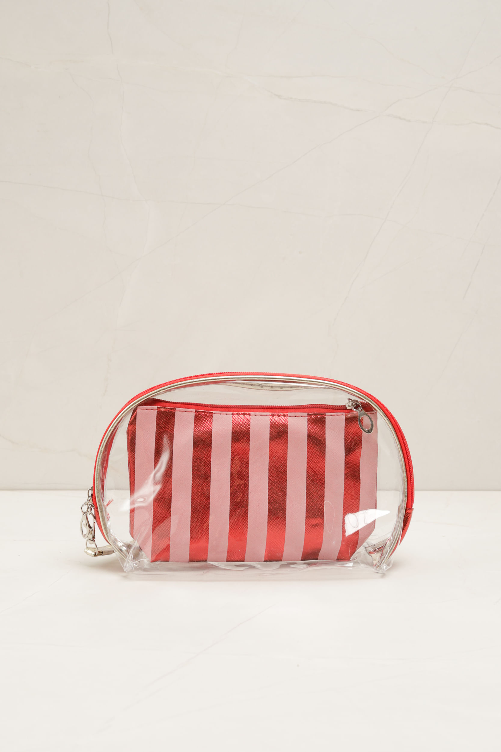 Necessaire Transparente Listrado 
 VERMELHO