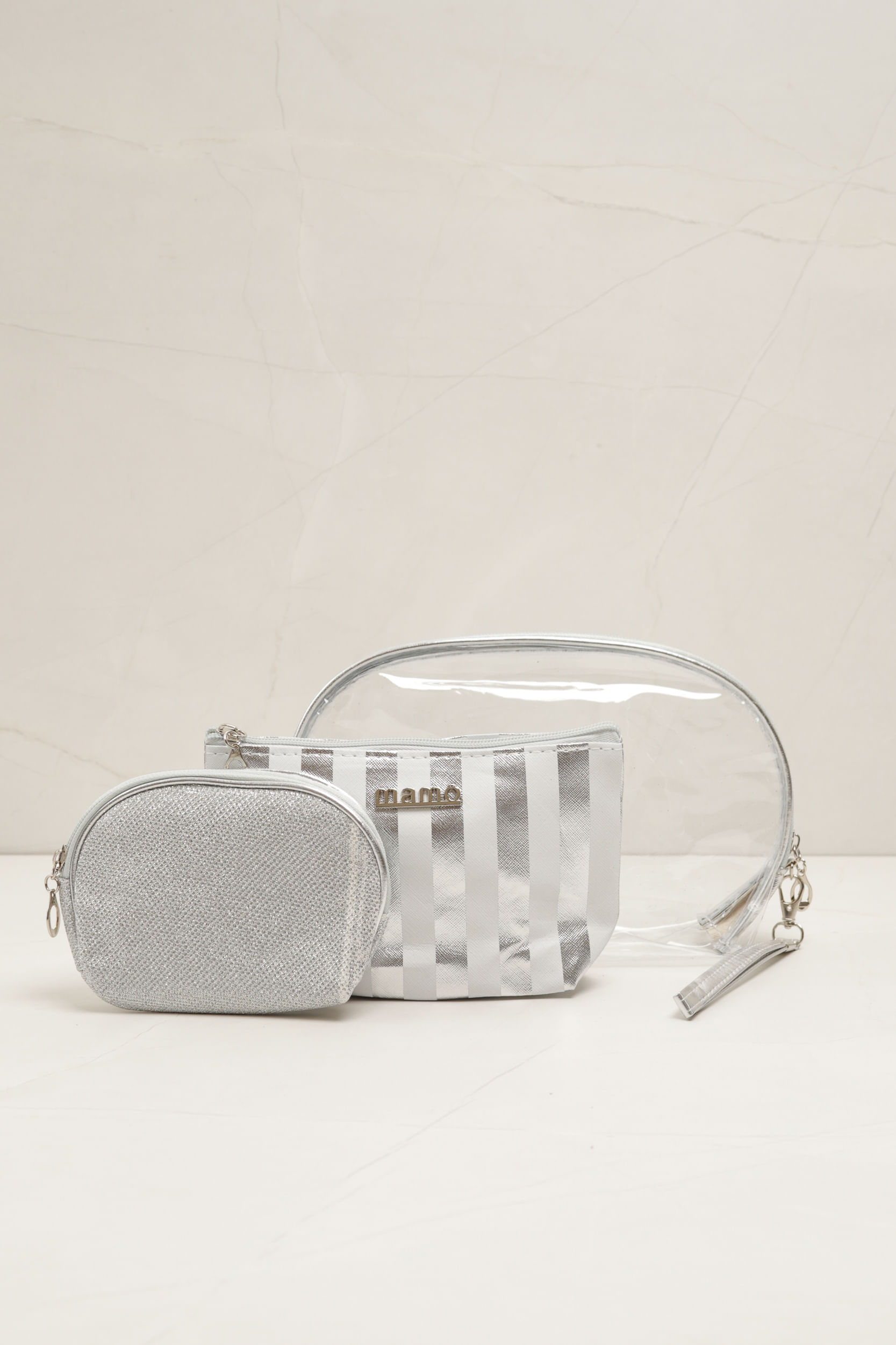 Necessaire Transparente Listrado 
 CINZA