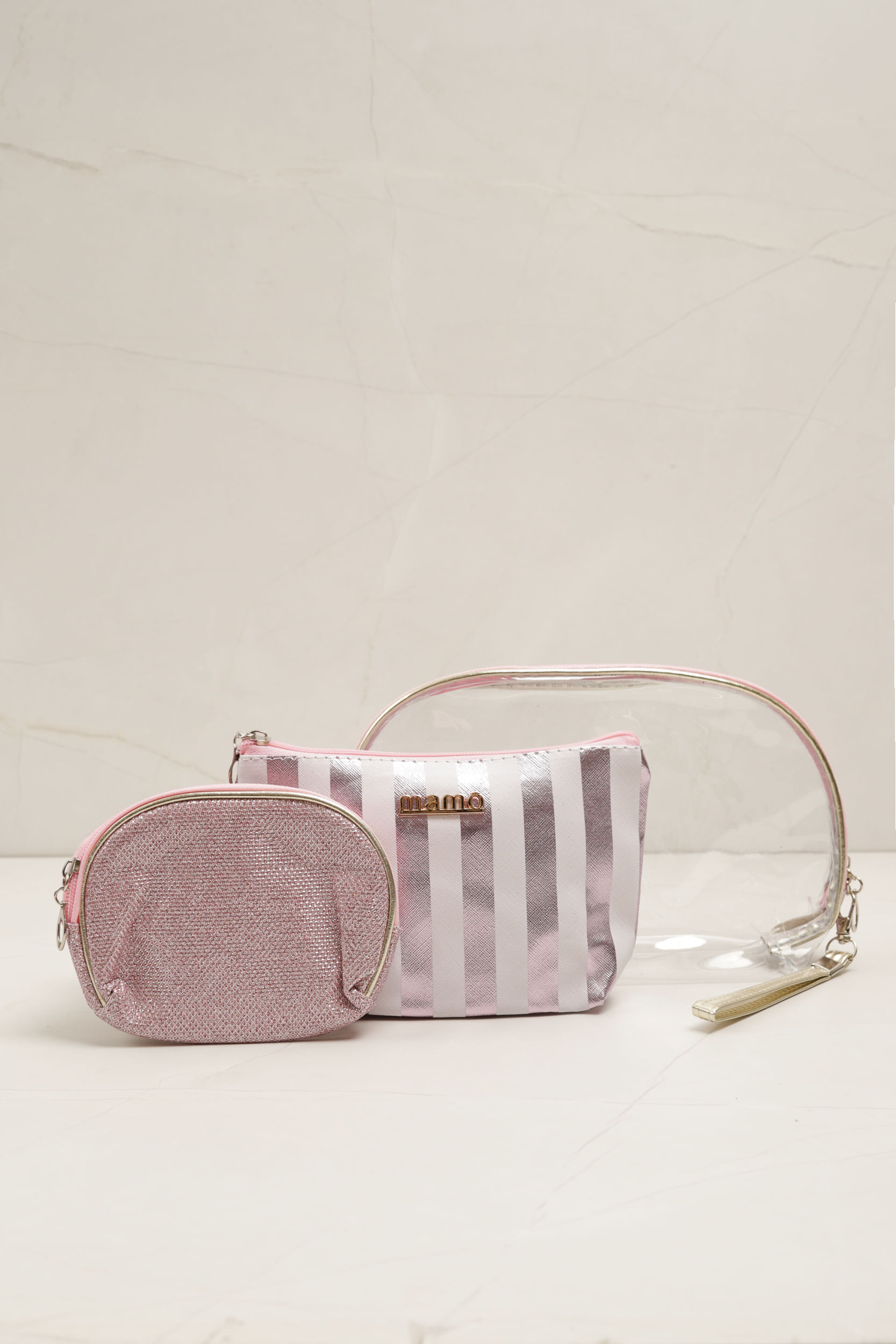 Necessaire Transparente Listrado 
 ROSÊ