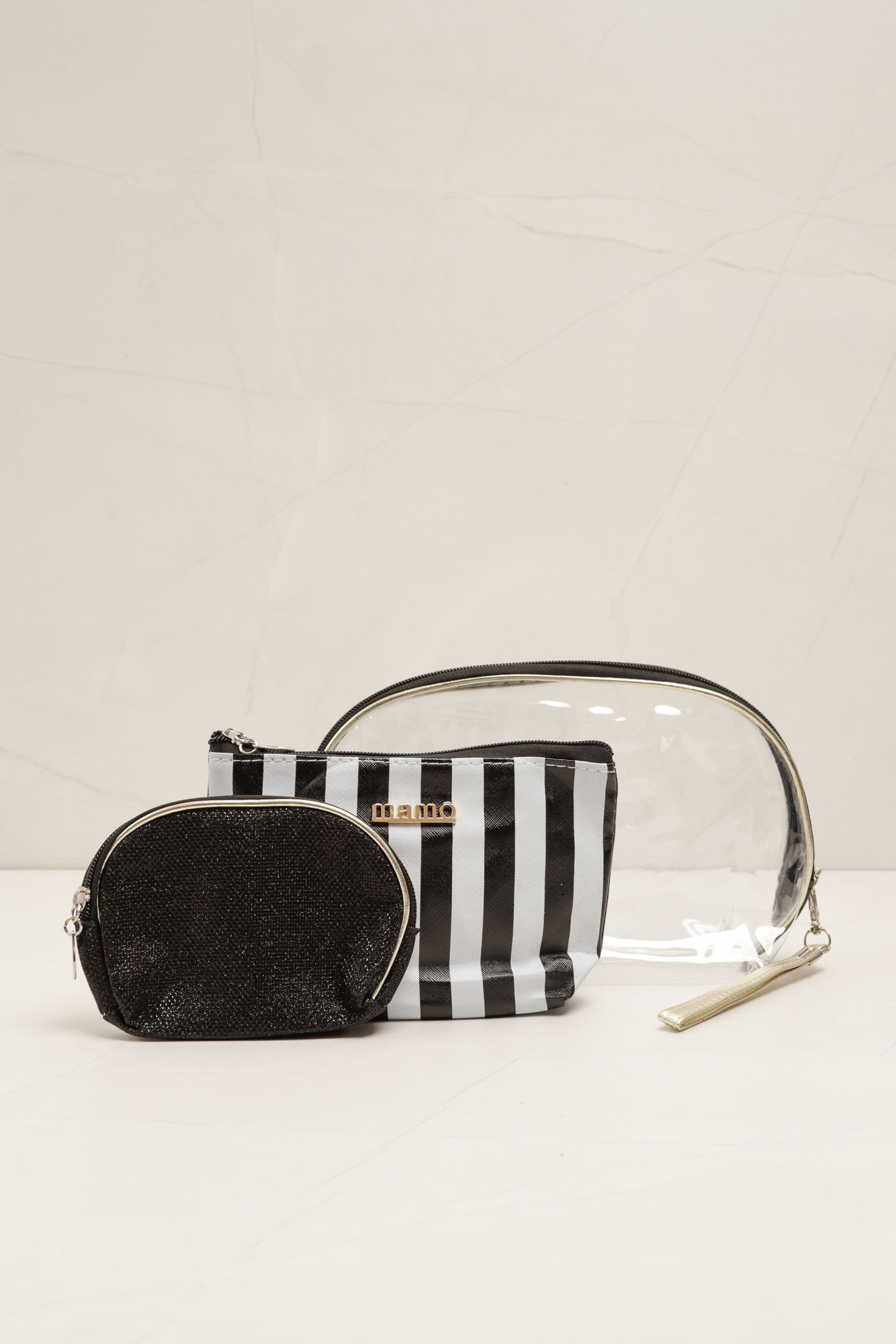 Necessaire Transparente Listrado 
 PRETO
