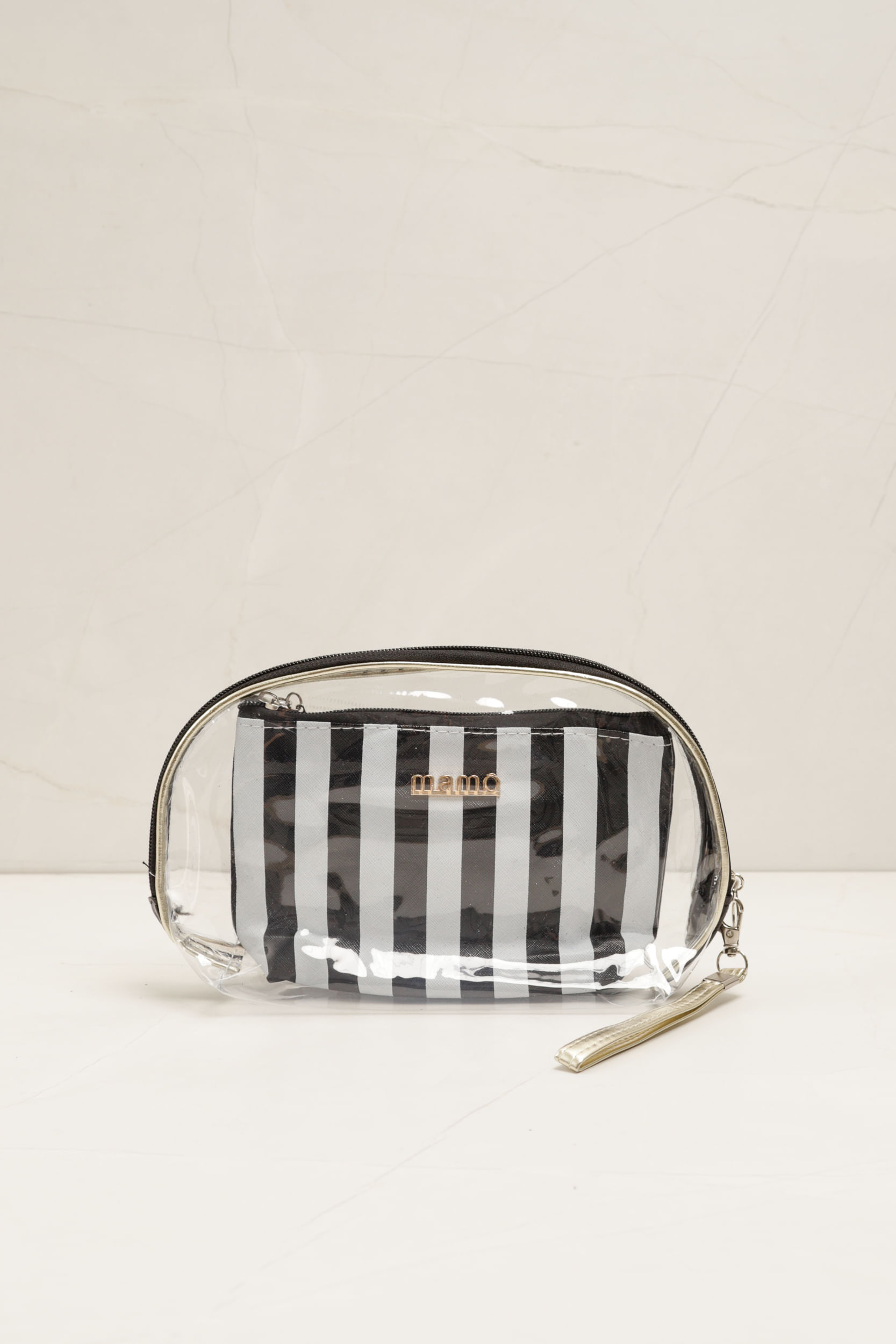 Necessaire Transparente Listrado 
 PRETO