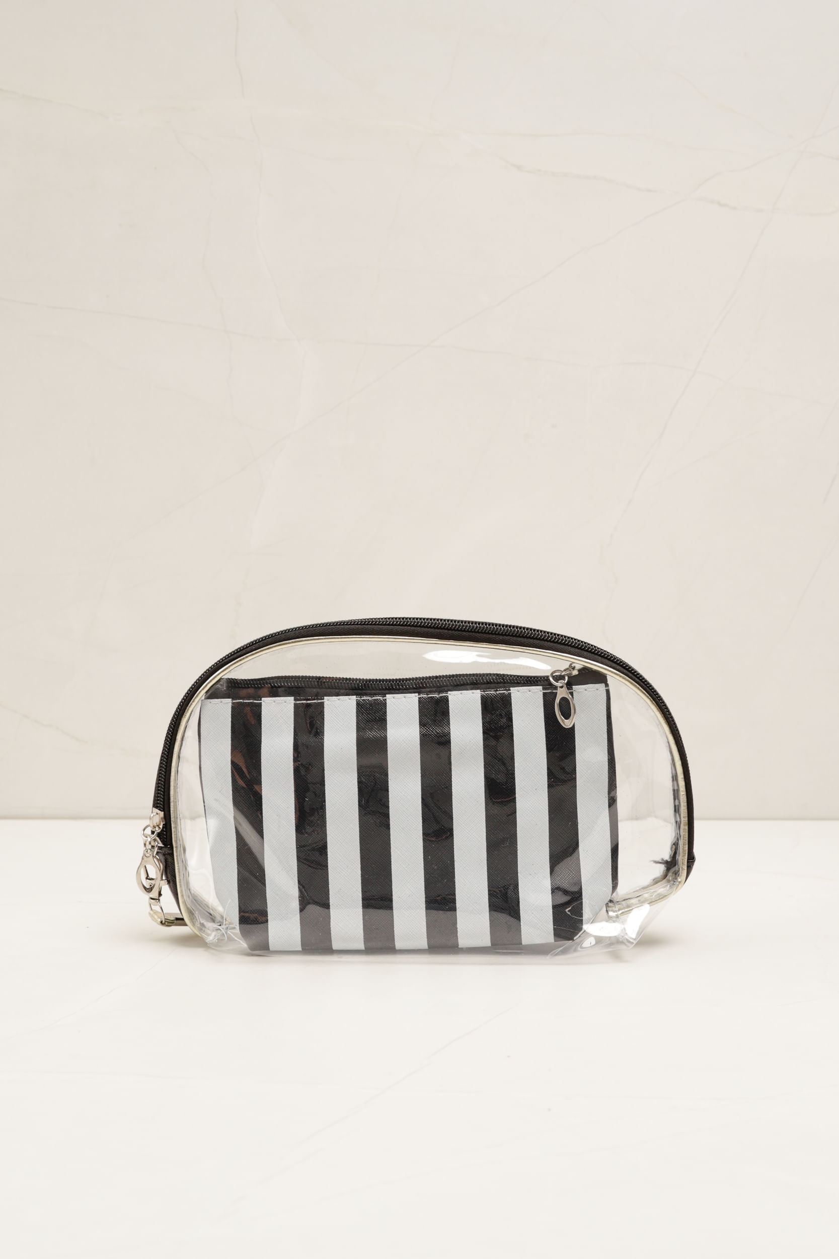 Necessaire Transparente Listrado 
 PRETO