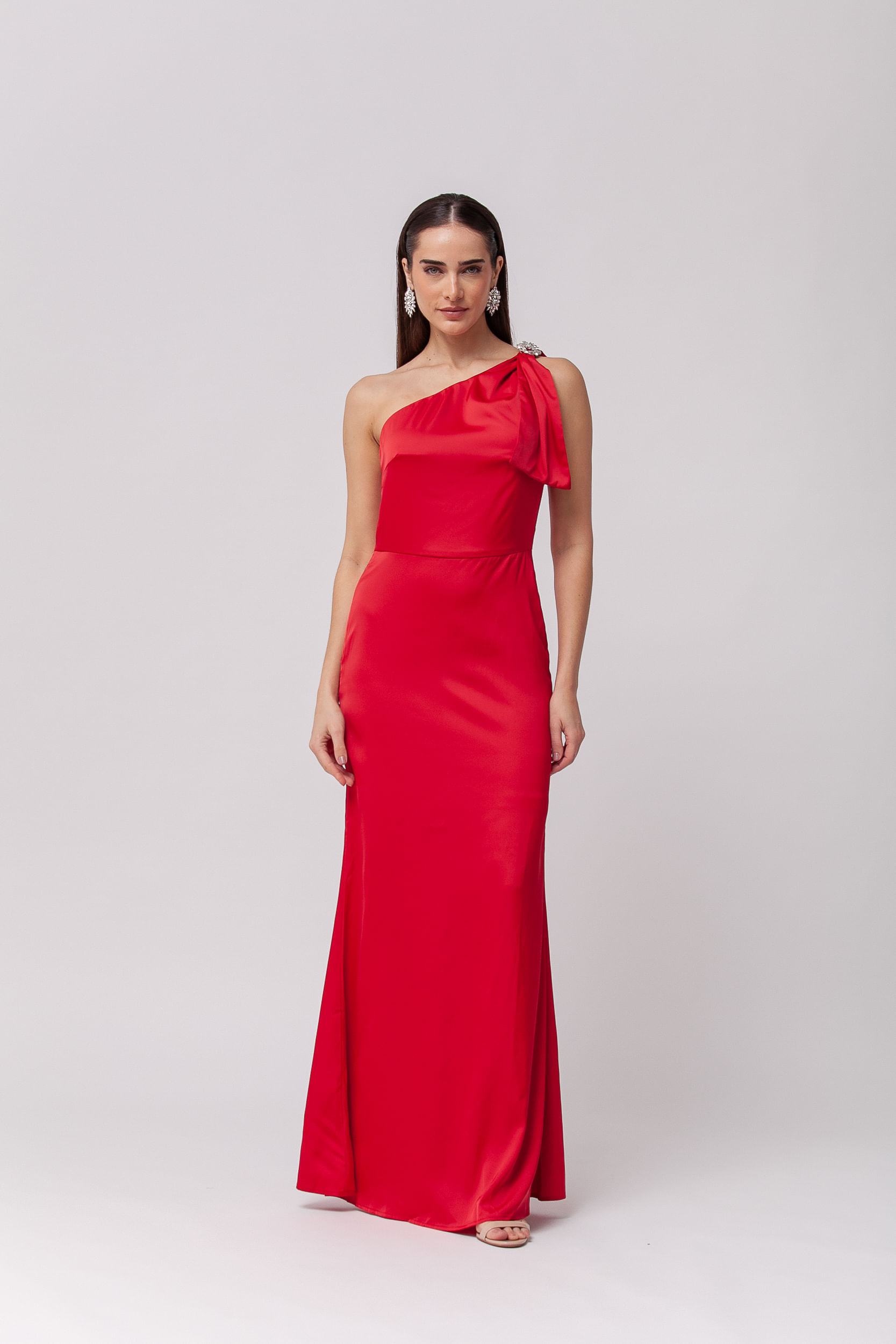 9035729 - Vestido Longo Festa Ombro Único com Pedraria VERMELHO