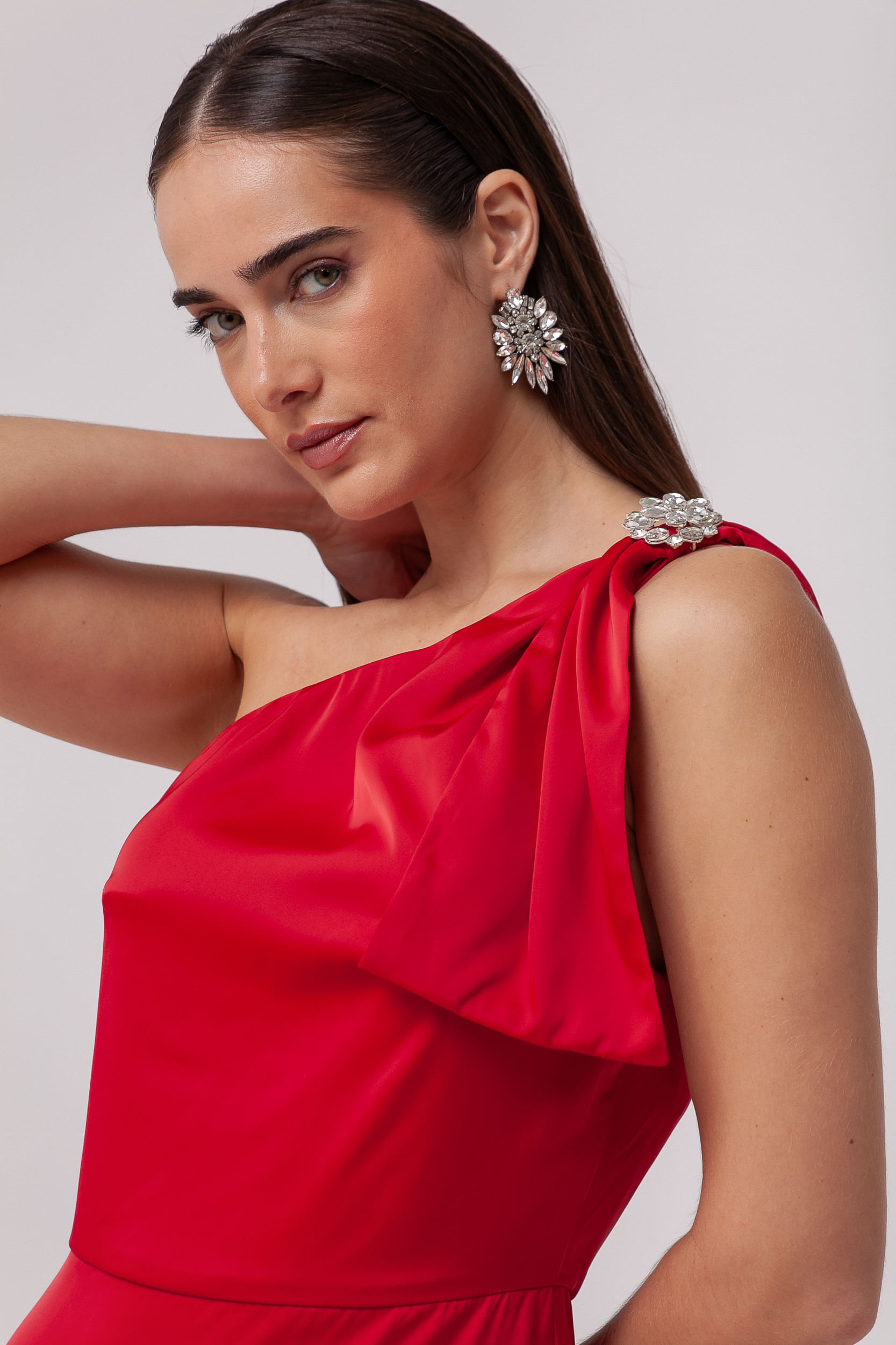 9035729 - Vestido Longo Festa Ombro Único com Pedraria VERMELHO
